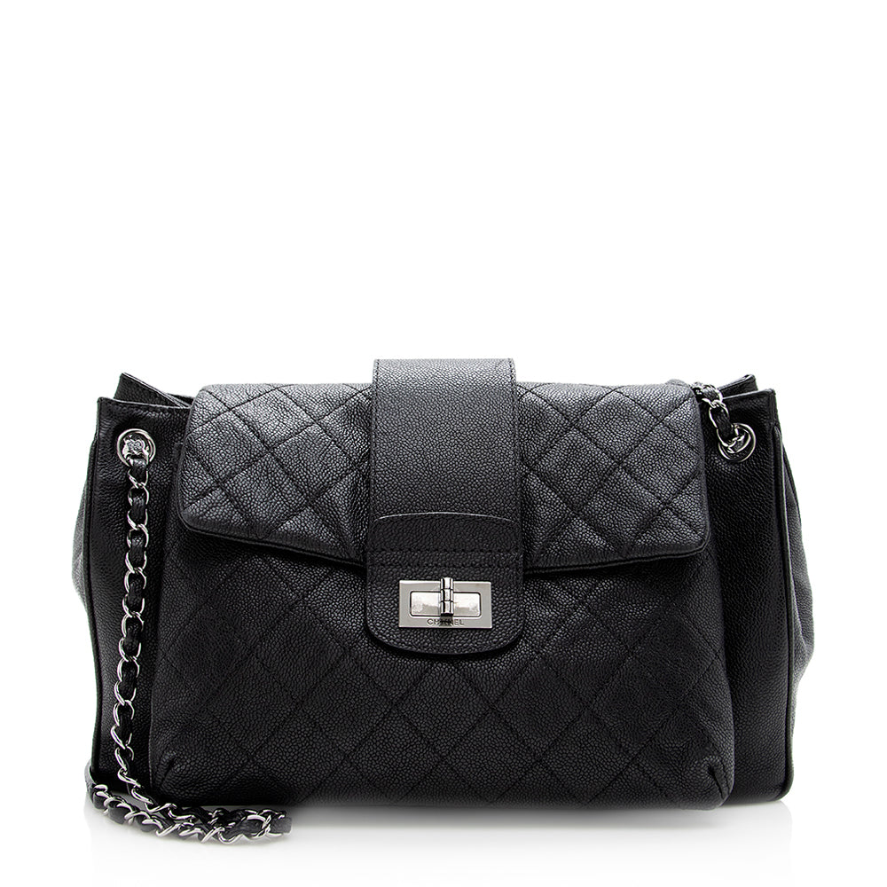 Chanel Washed Caviar Mademoiselle Accordion Flap SHF Leather Shoulder Bag