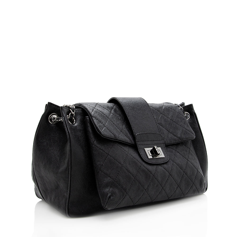 Chanel Washed Caviar Mademoiselle Accordion Flap SHF Leather Shoulder Bag
