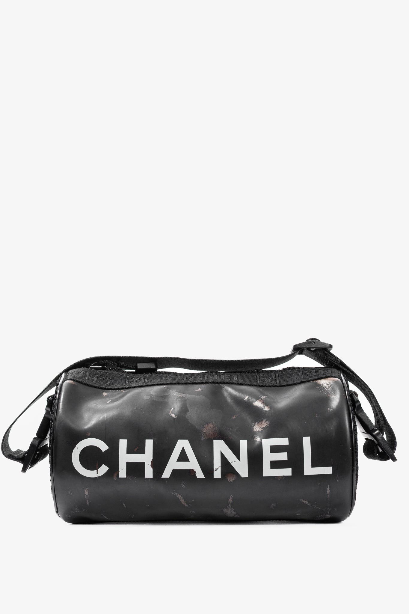 Chanel Sports Line Black Rubber Logo-Print Mini Duffle