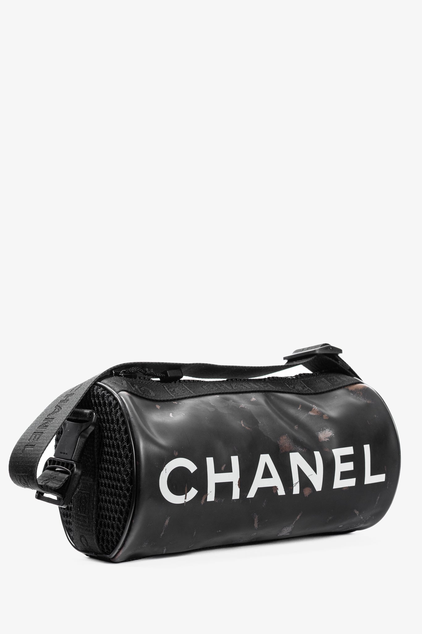 Chanel Sports Line Black Rubber Logo Print Mini Duffle Handbag