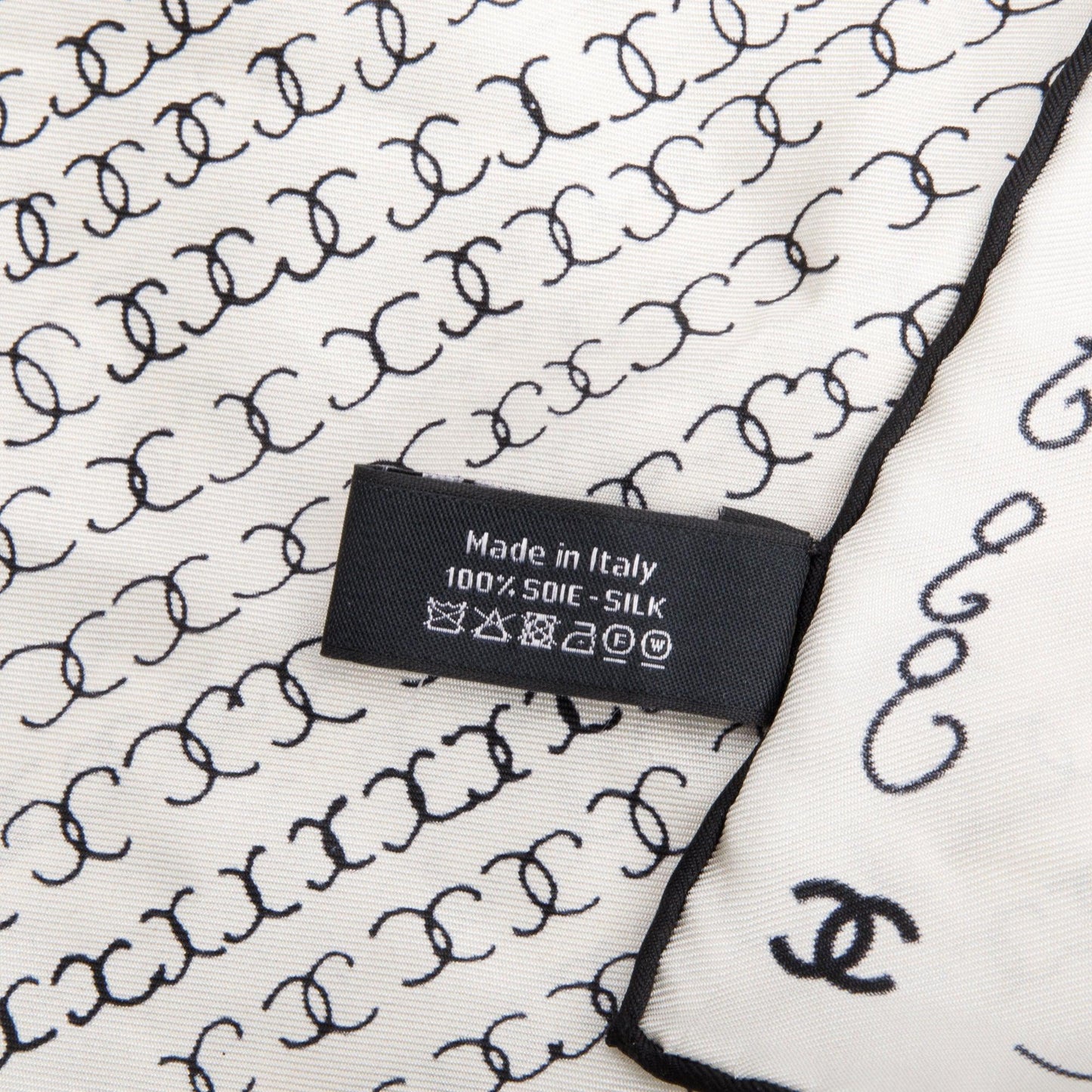 Chanel & CC Logo Print Silk Black White Scarf