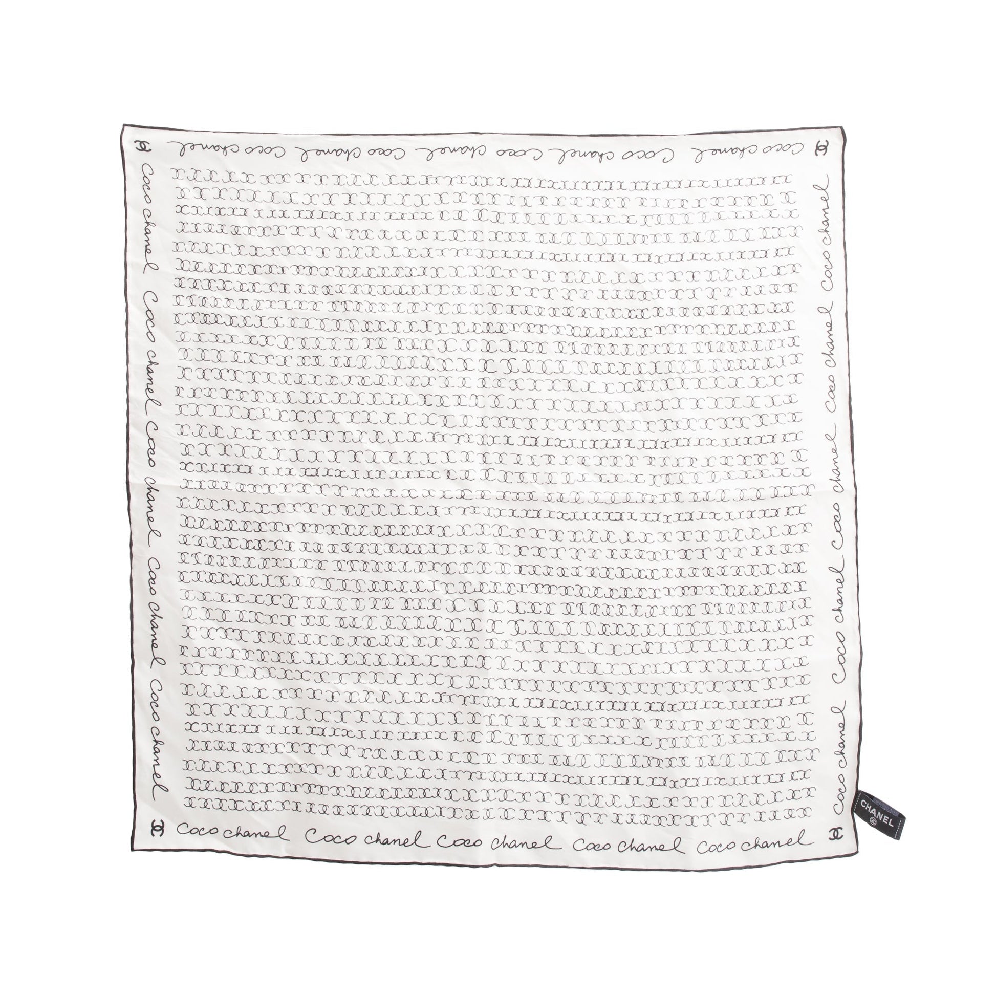 Chanel & CC Logo Print Silk Black White Scarf