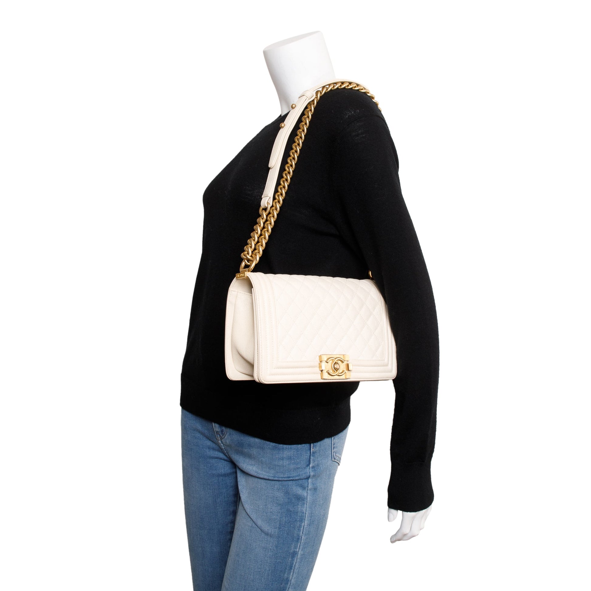 Chanel Boy Leather Calfskin White Travel Bag