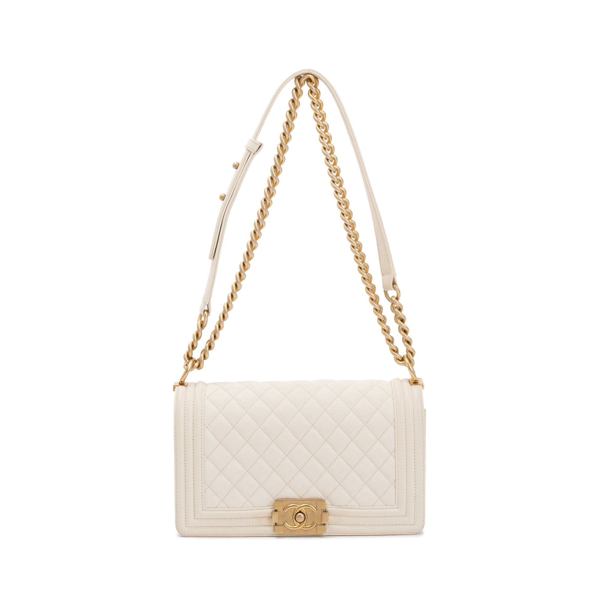 Chanel Boy Leather Calfskin White Travel Bag