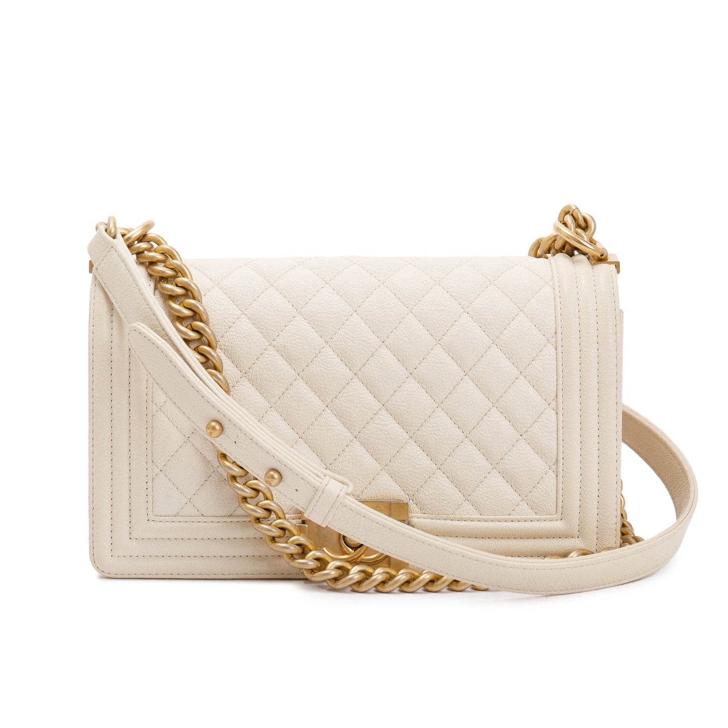 Chanel Boy Leather Calfskin White Travel Bag