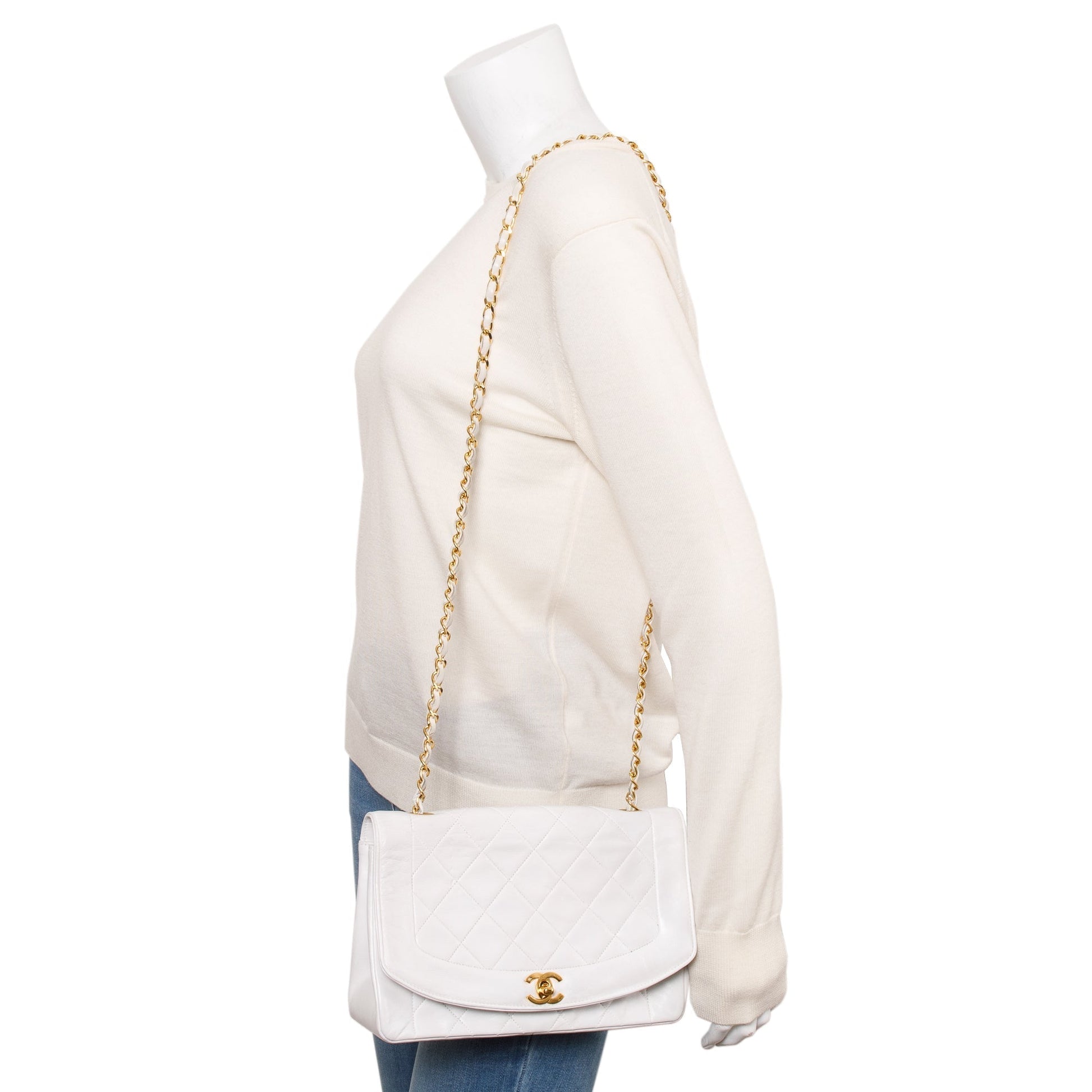 Chanel Diana Flap Leather Calfskin White Travel Bag