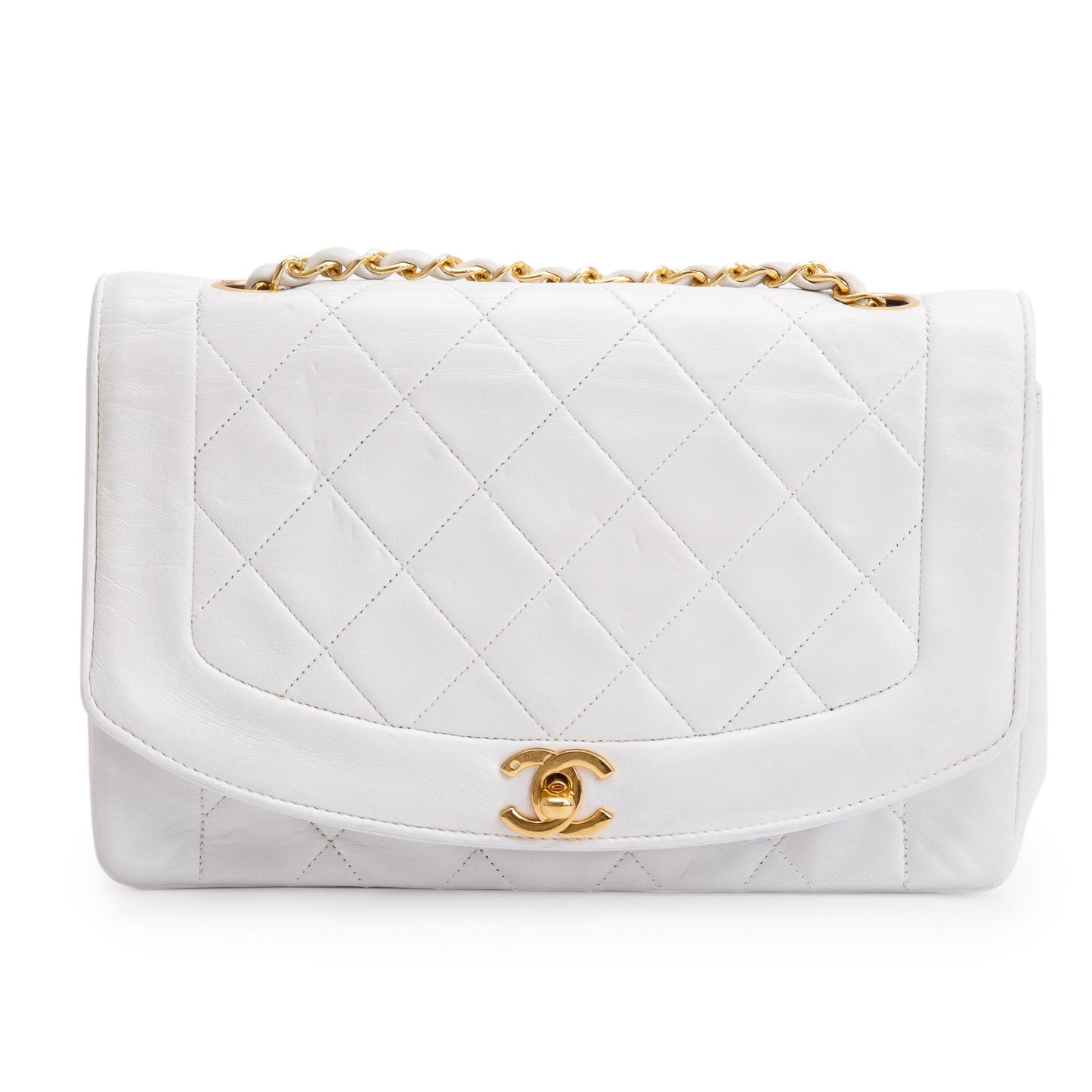 Chanel Diana Flap Leather Calfskin White Travel Bag