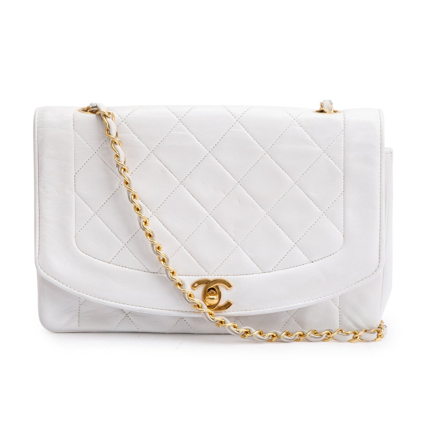 Chanel Diana Flap Leather Calfskin White Travel Bag