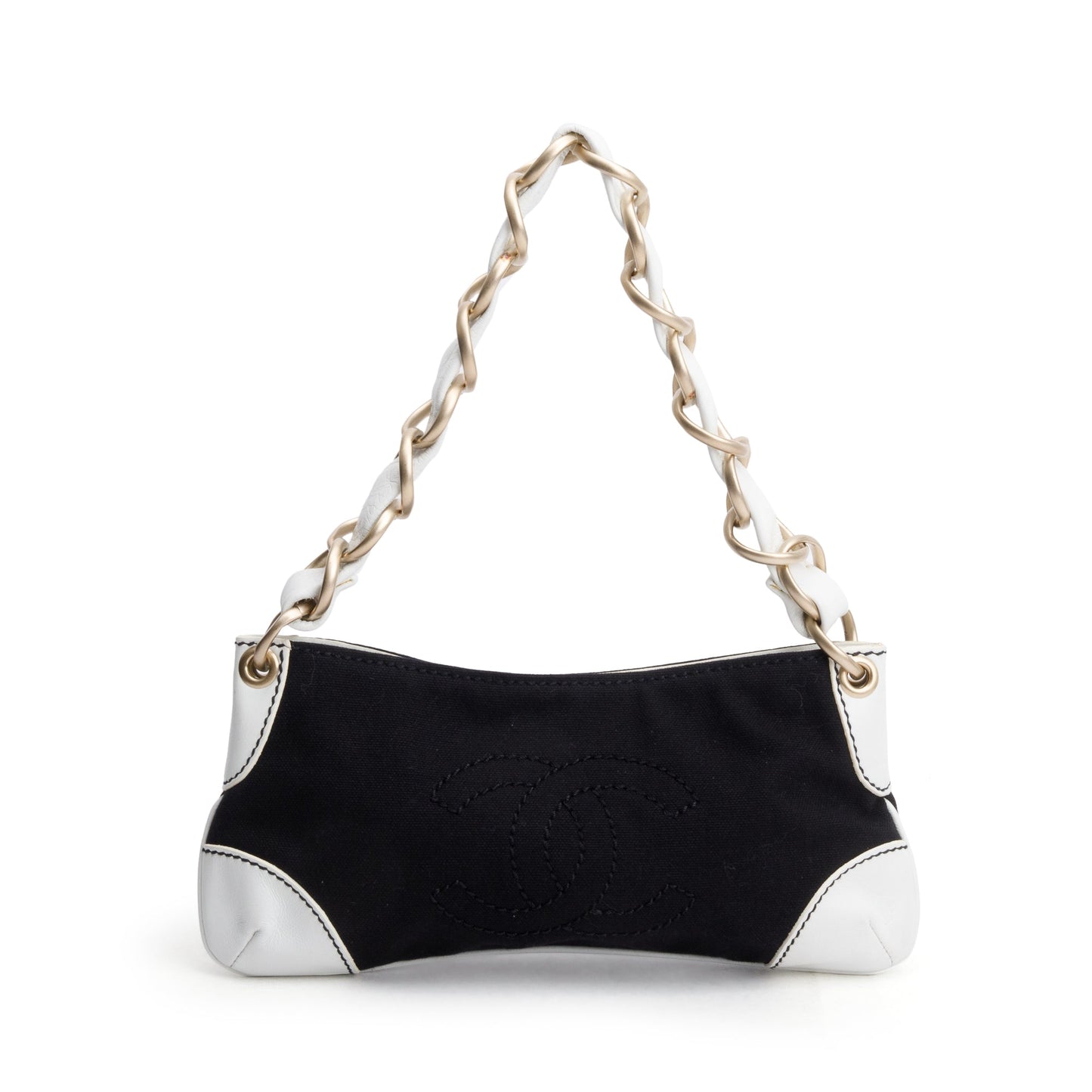 Chanel Trim Olsen CC Pochette Canvas Leather Calfskin Black Travel Bag