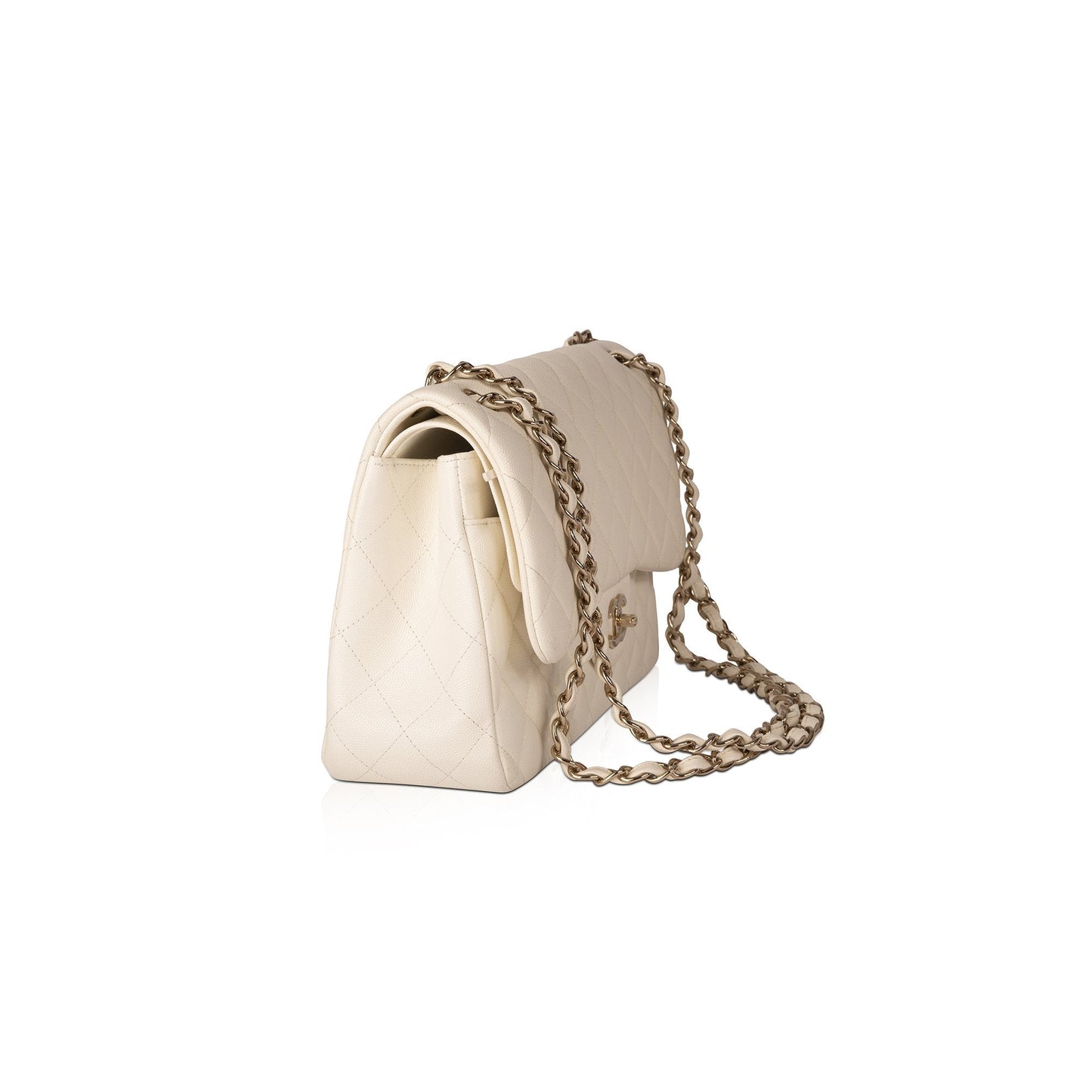 Chanel Caviar Classic Jumbo Double Flap White Travel Bag