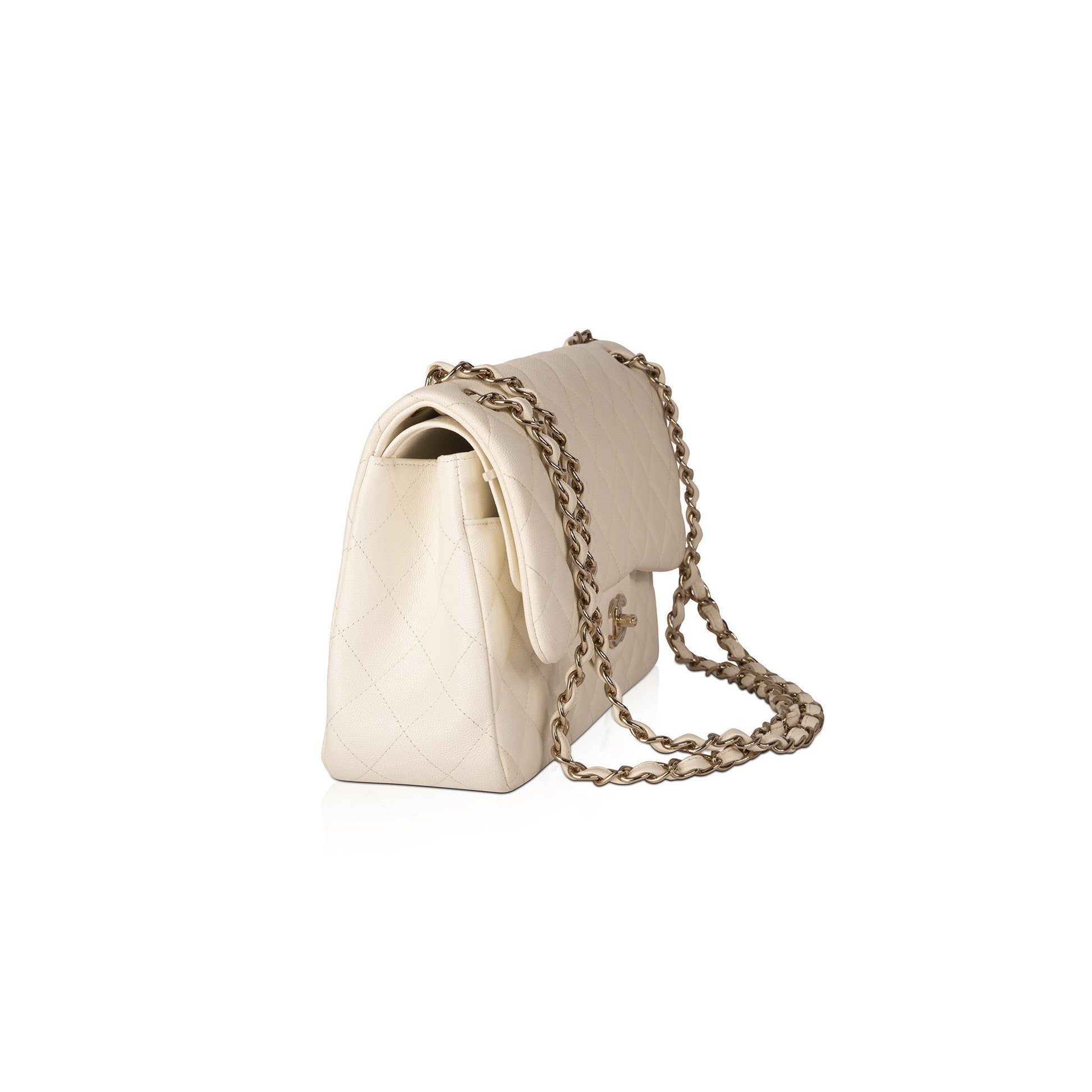 Chanel Caviar Classic Jumbo Double Flap White Travel Bag