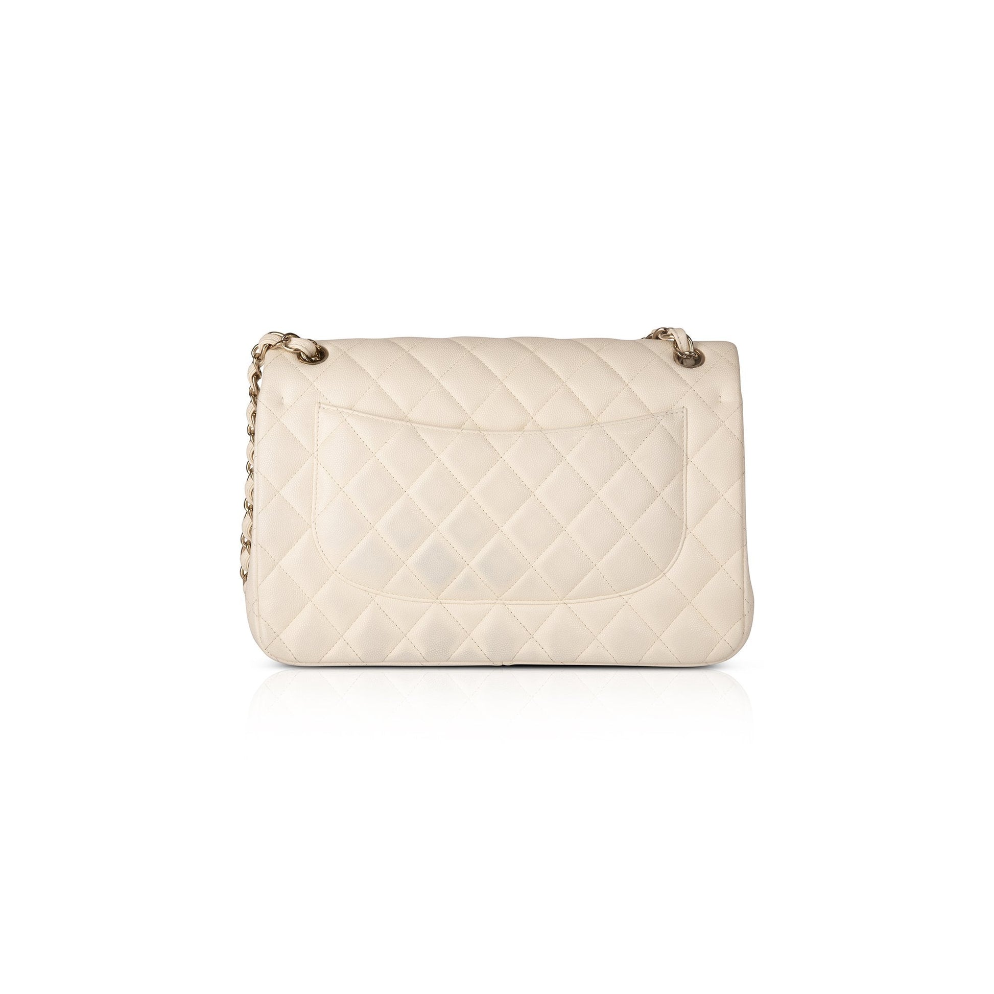 Chanel Caviar Classic Jumbo Double Flap White Travel Bag