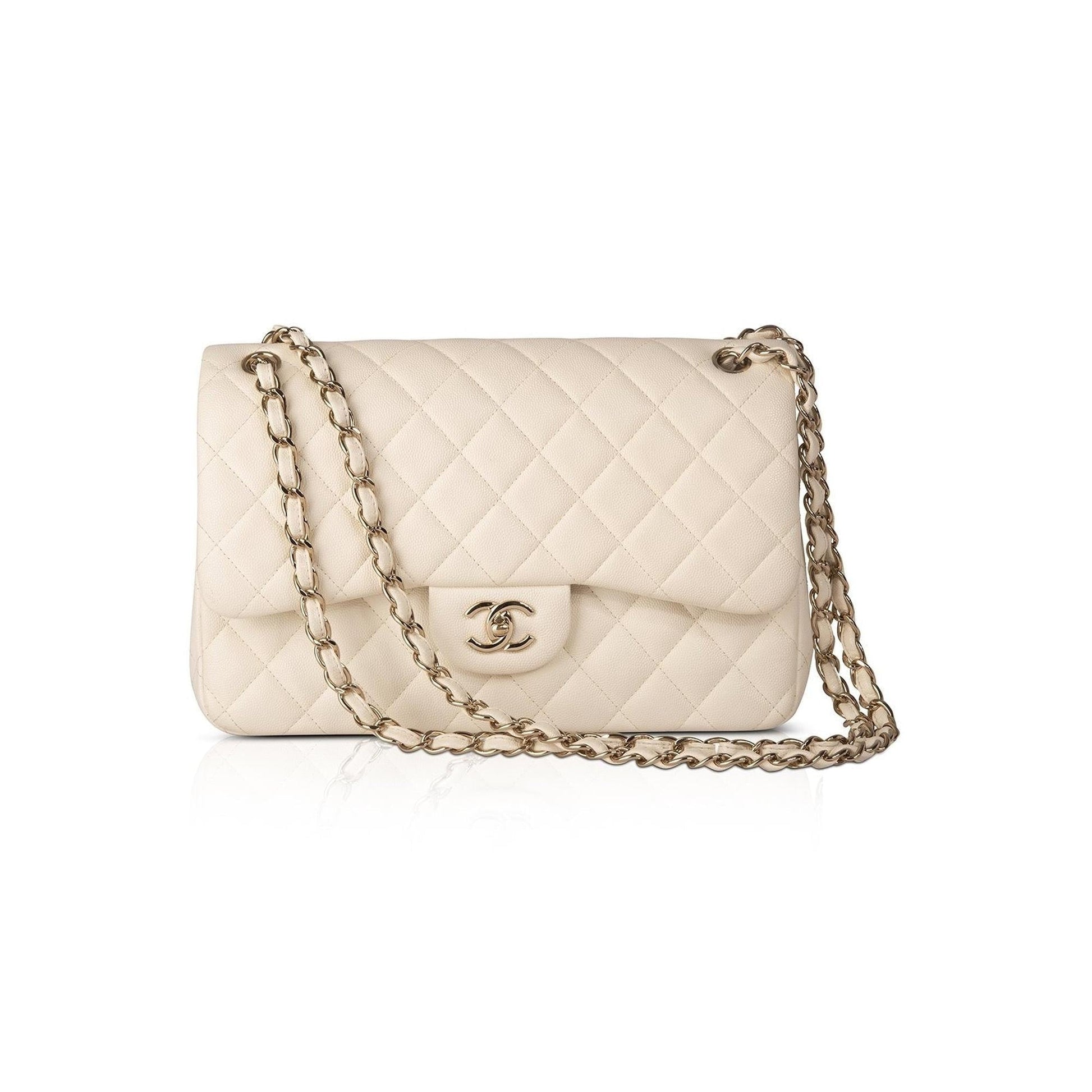 Chanel Caviar Classic Jumbo Double Flap White Travel Bag