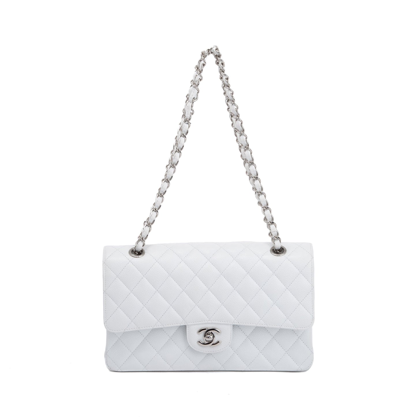 Chanel Caviar Classic Double Flap White Travel Bag