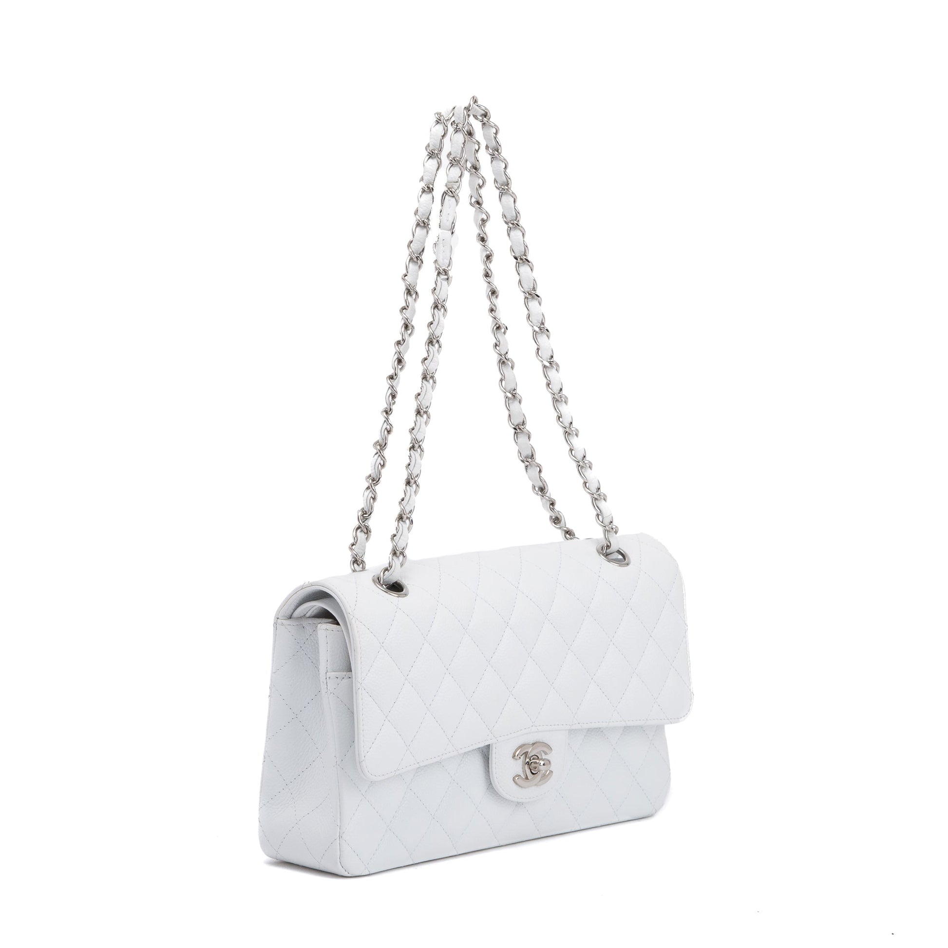 Chanel Caviar Classic Double Flap White Travel Bag