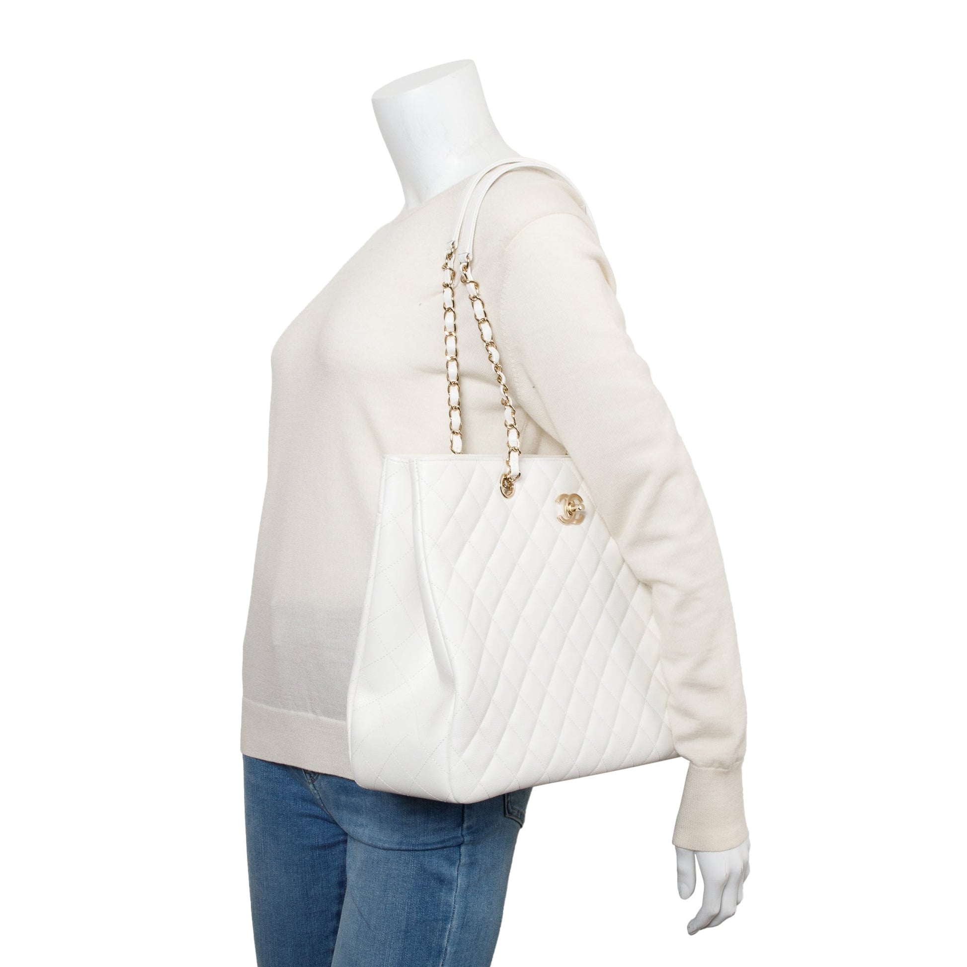 Chanel Caviar Classic Timeless Shopping Leather White Travel Bag