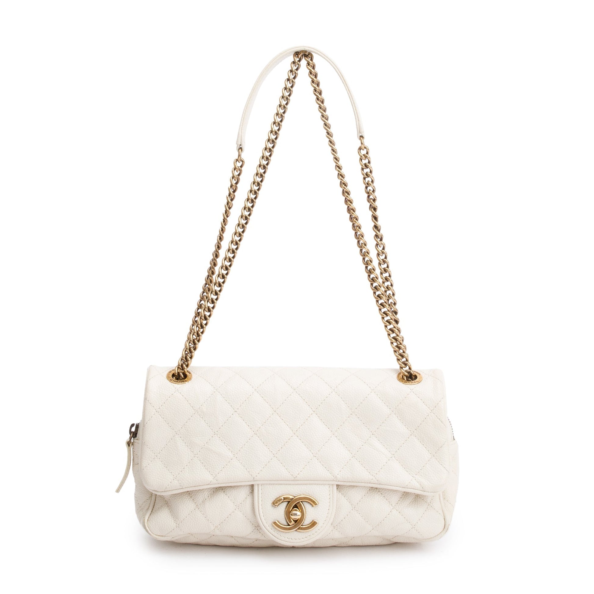 Chanel Caviar Easy Flap Leather White Travel Bag