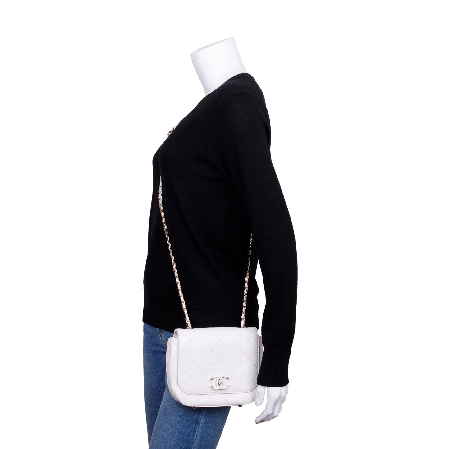 Chanel Quilted CC Flap Leather Calfskin White Travel Bag