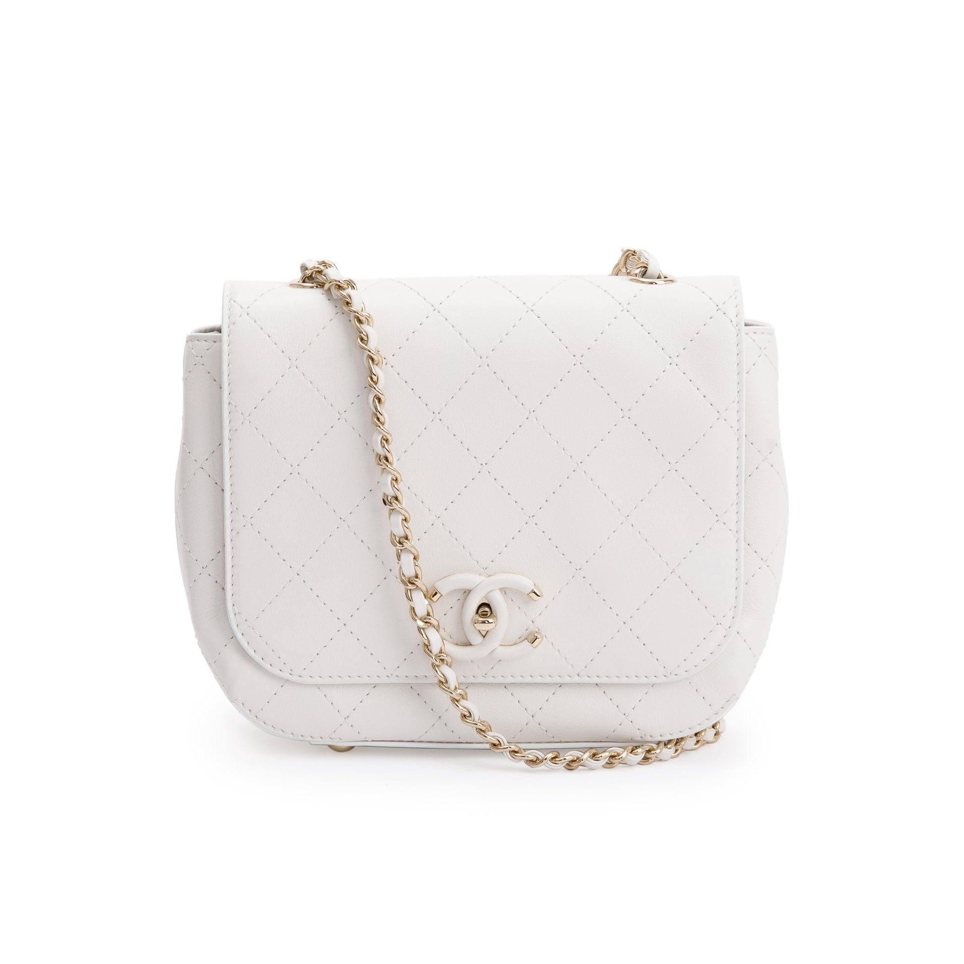 Chanel Quilted CC Flap Leather Calfskin White Travel Bag
