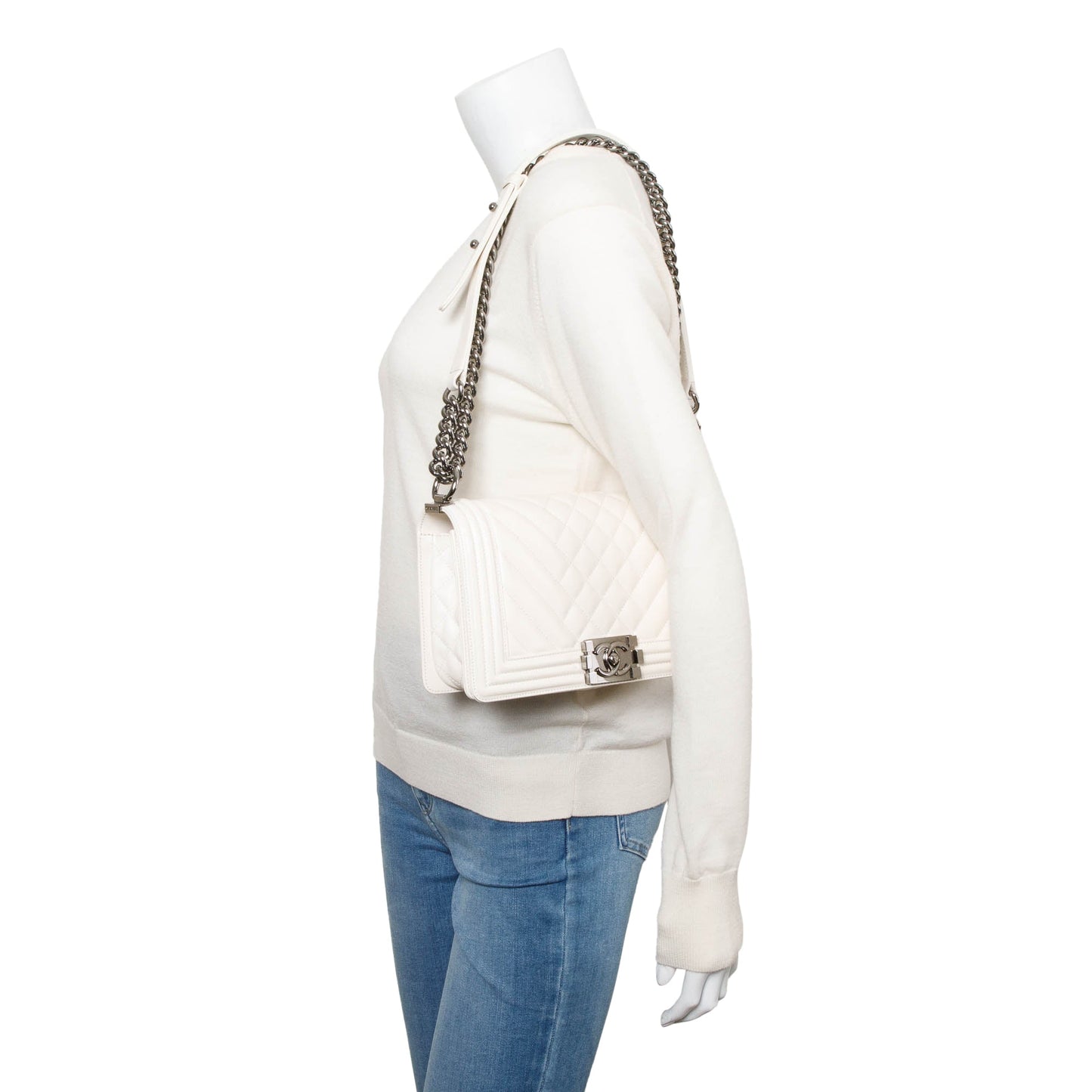 Chanel Quilted Boy Leather Calfskin White Travel Bag