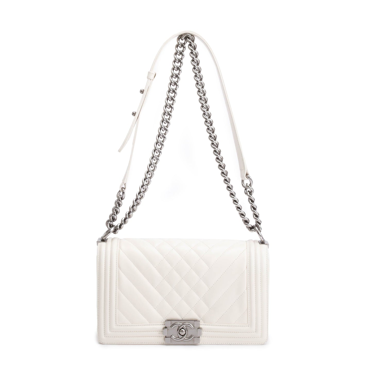 Chanel Quilted Boy Leather Calfskin White Travel Bag