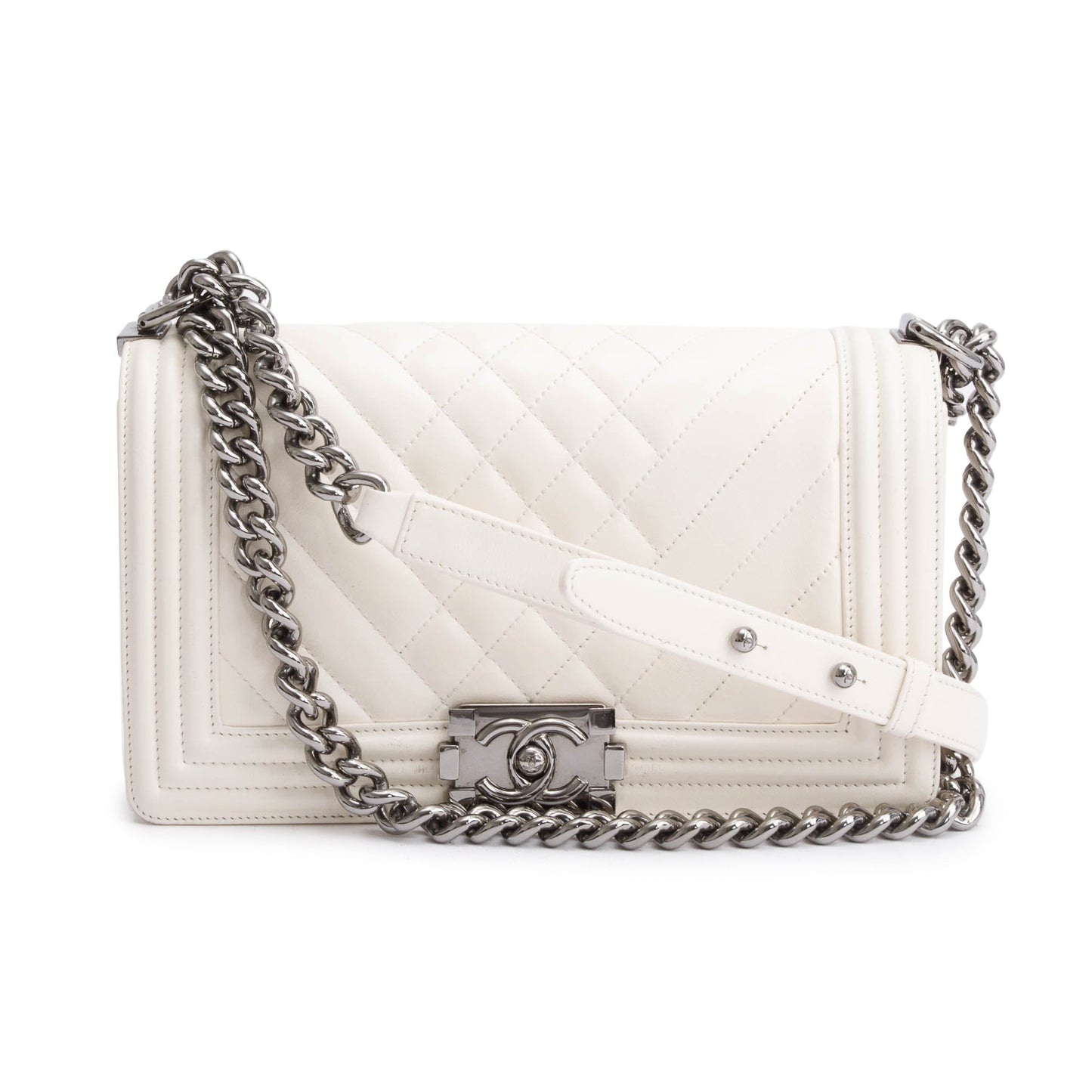 Chanel Quilted Boy Leather Calfskin White Travel Bag