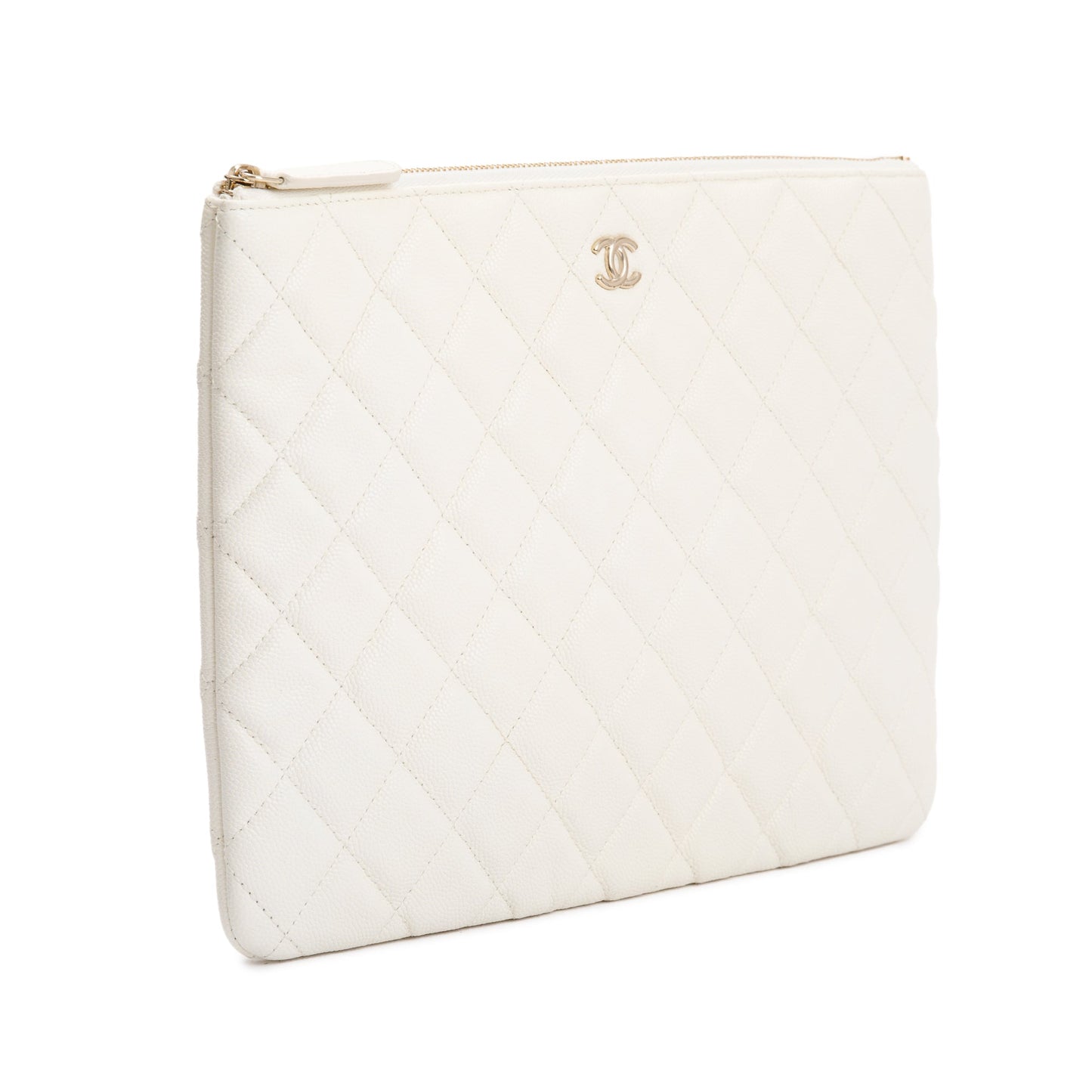 Chanel Quilted Caviar O Leather White Travel Bag