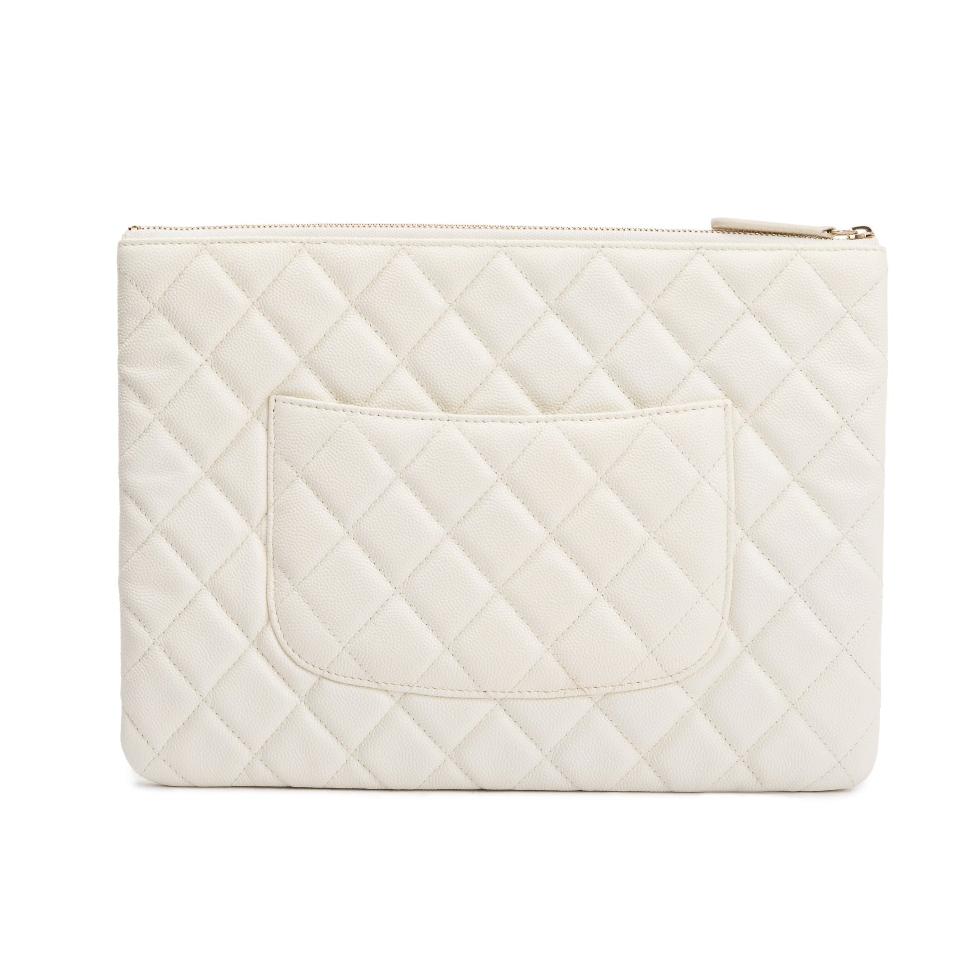 Chanel Quilted Caviar O Leather White Travel Bag