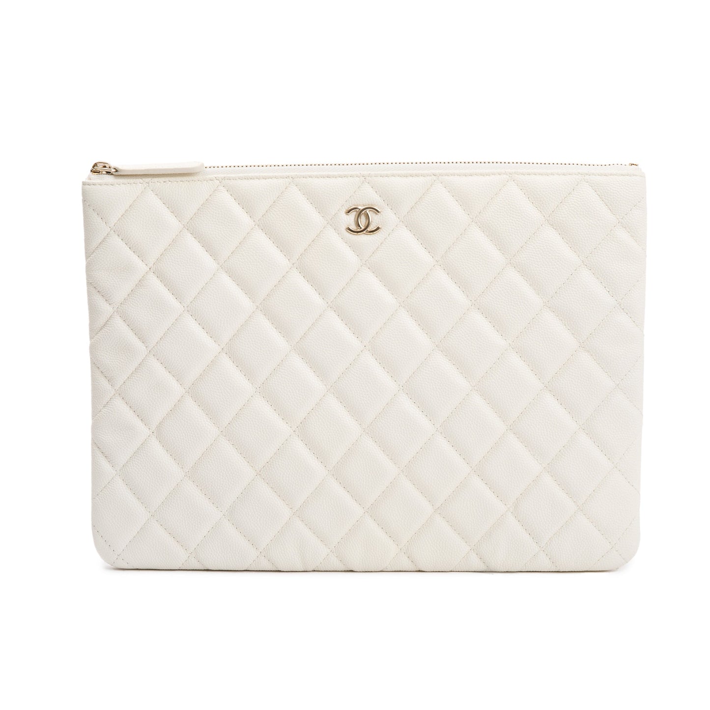 Chanel Quilted Caviar O Leather White Travel Bag