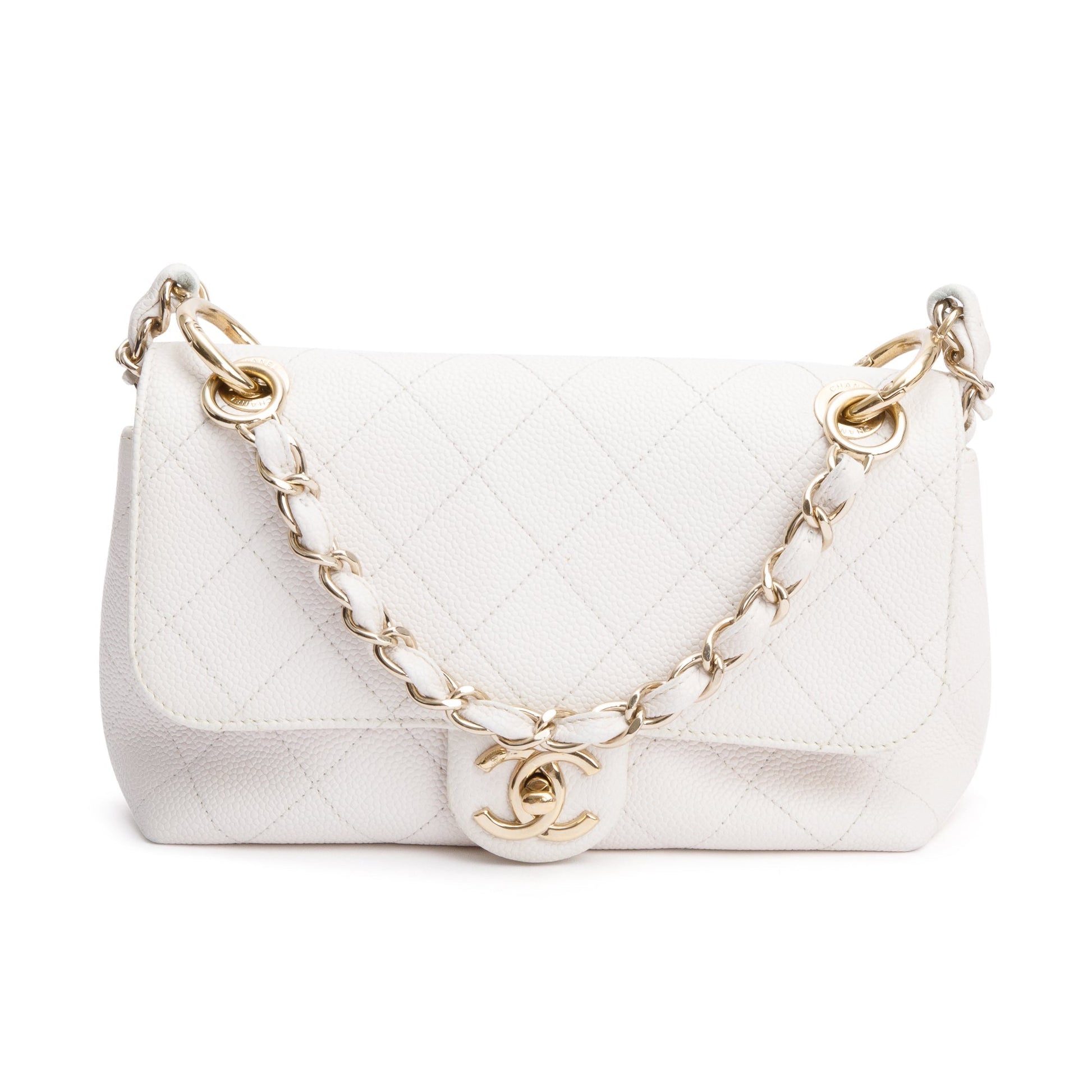 Chanel Quilted Caviar City Walk Flap Leather White Travel Bag