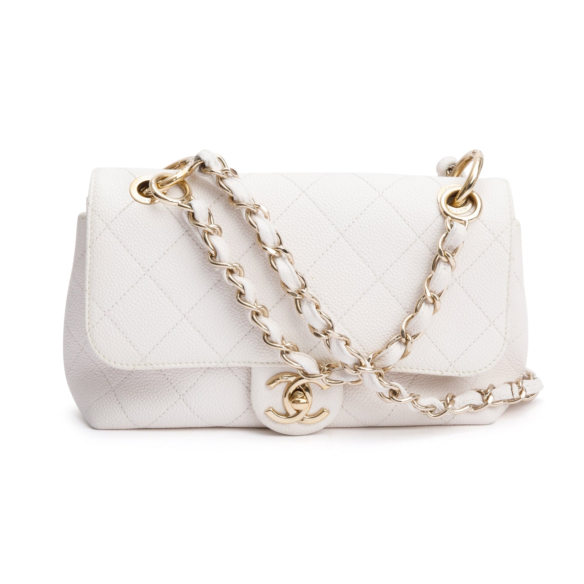 Chanel Quilted Caviar City Walk Flap Leather White Travel Bag
