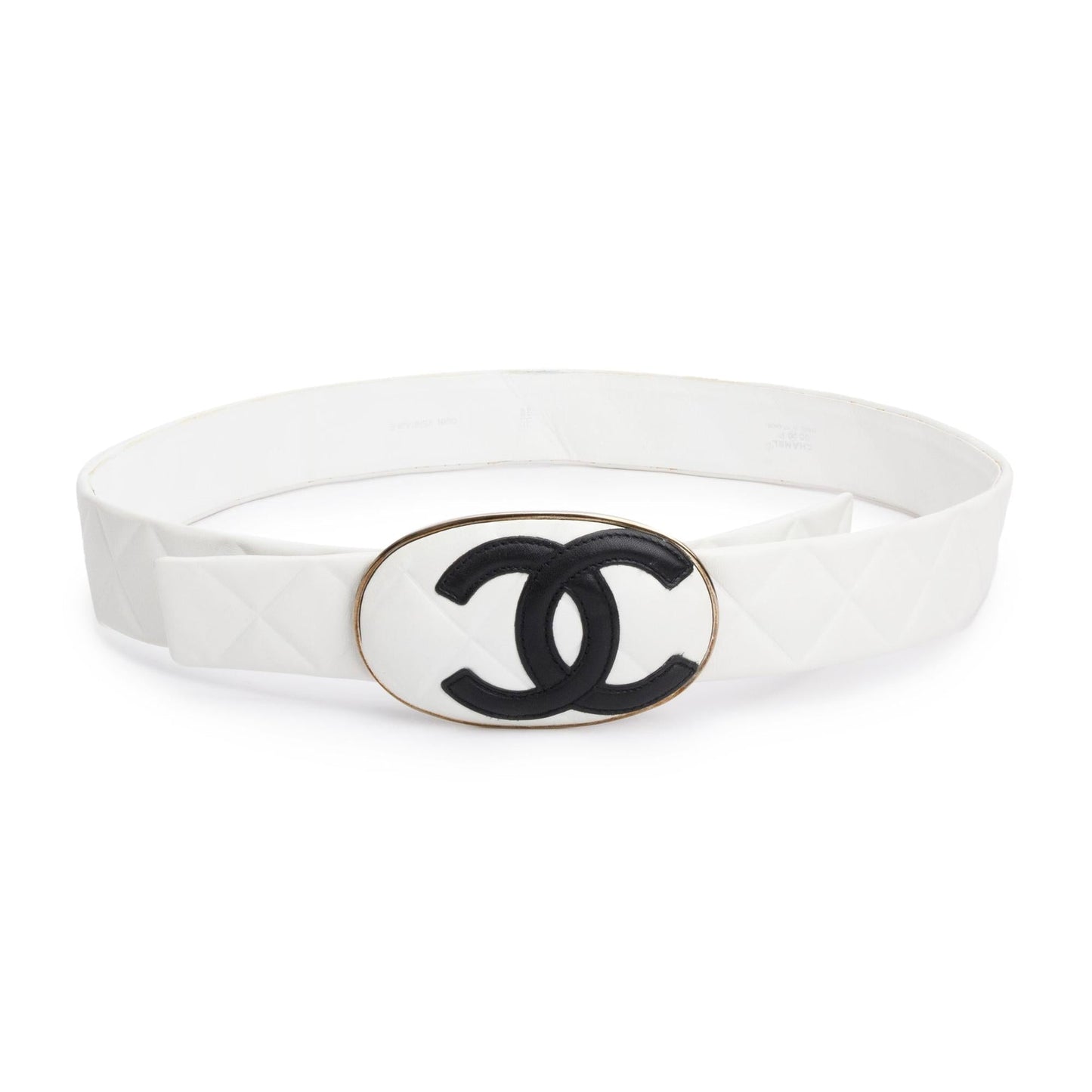Chanel Quilted Interlocking CC Logo Oval Leather Lambskin White Belt