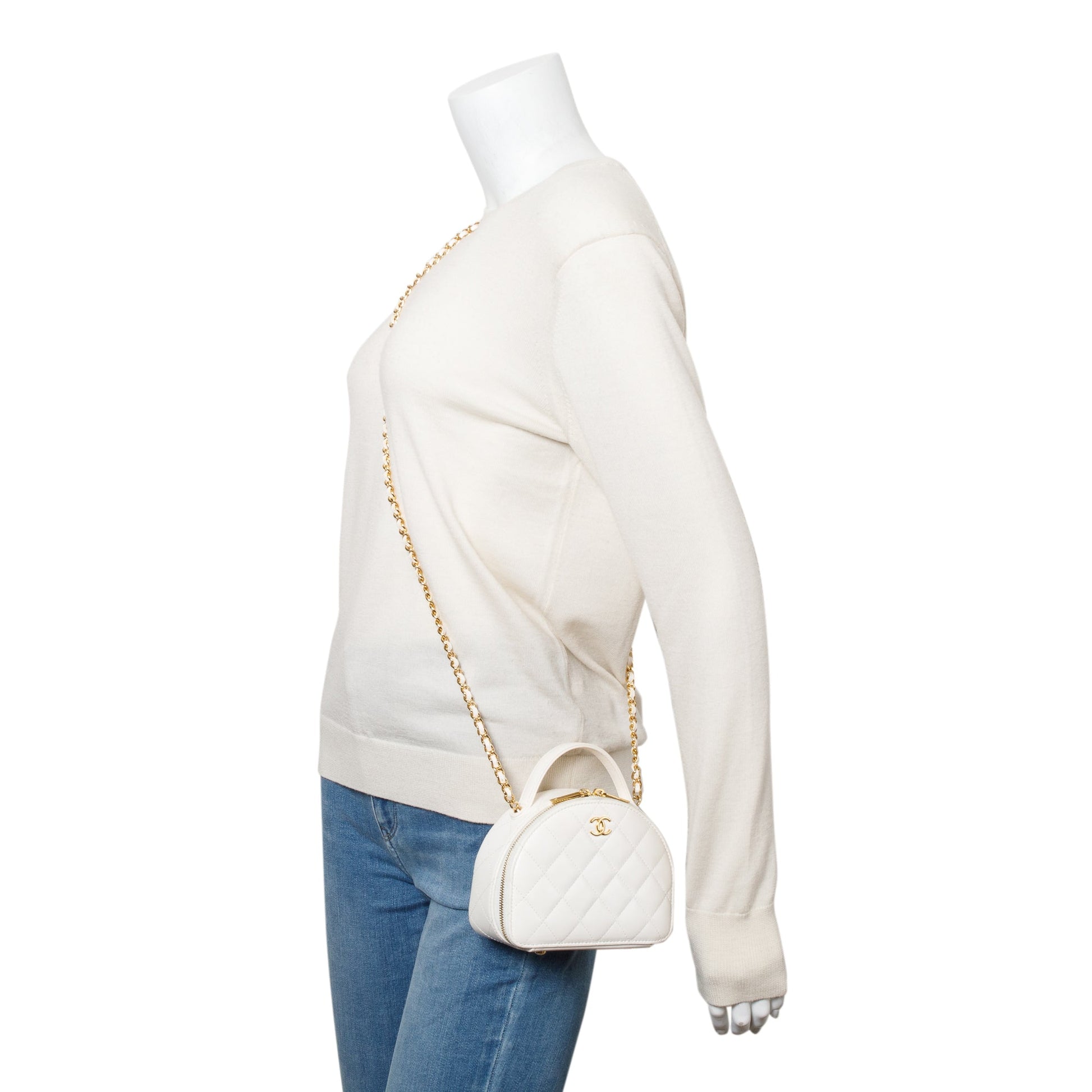 Chanel Quilted Chic Riviera Top Handle Leather Lambskin White Travel Bag