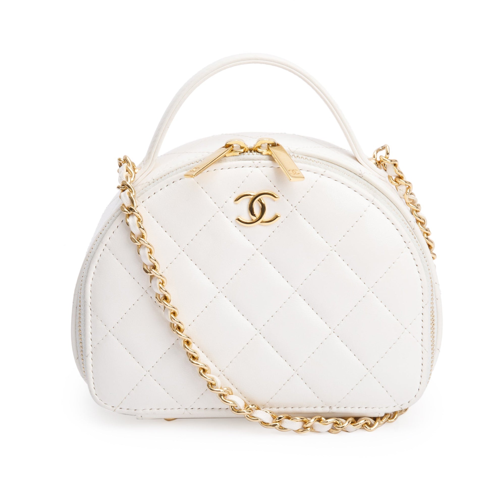 Chanel Quilted Chic Riviera Top Handle Leather Lambskin White Travel Bag