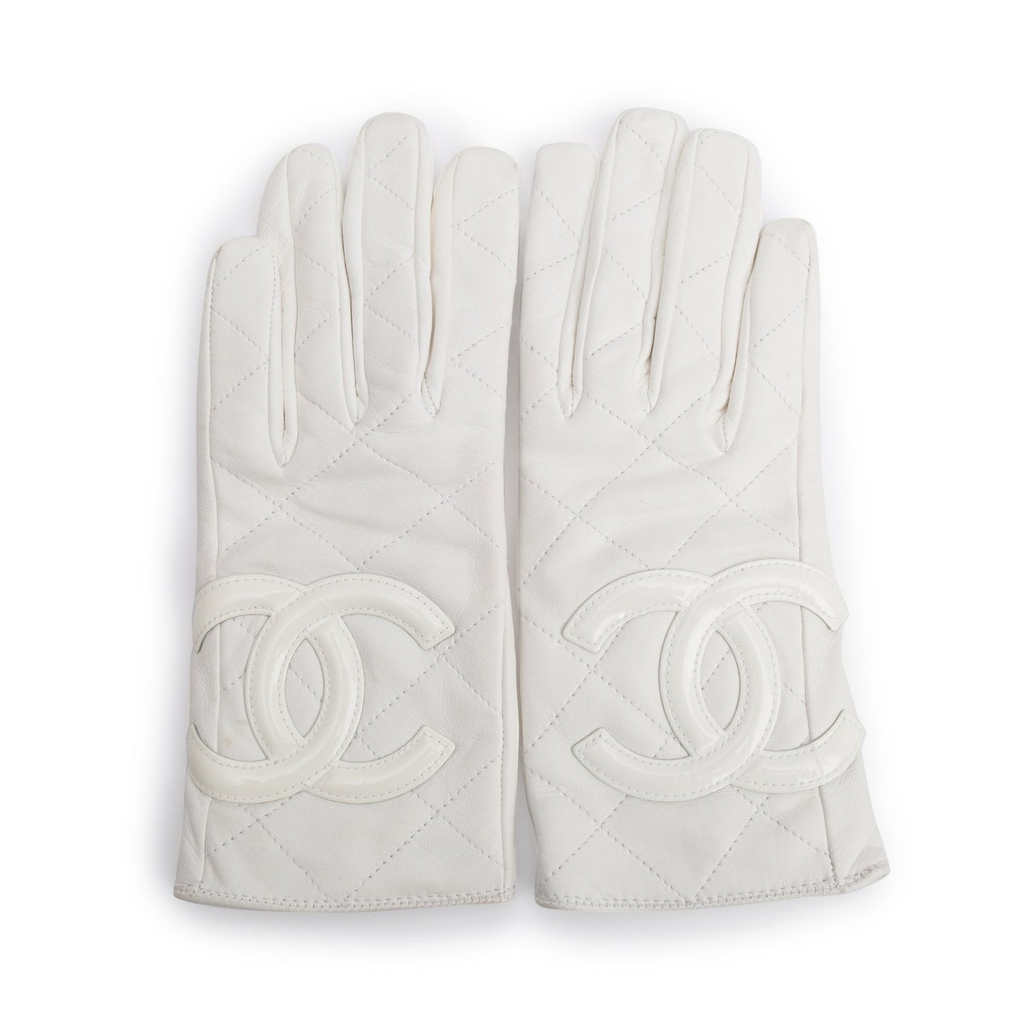 Chanel Quilted Interlocking CC Gloves Leather White Travel Bag