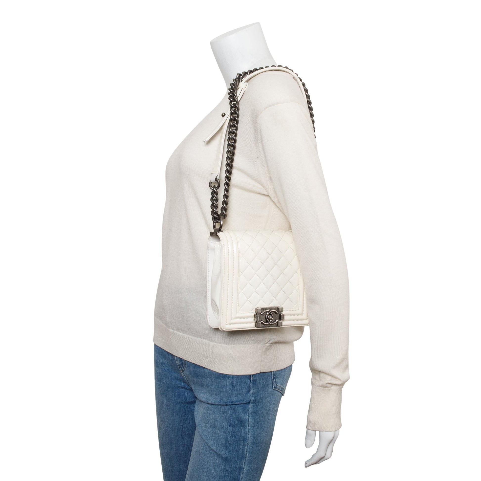 Chanel Quilted Gentle Boy Leather White Travel Bag