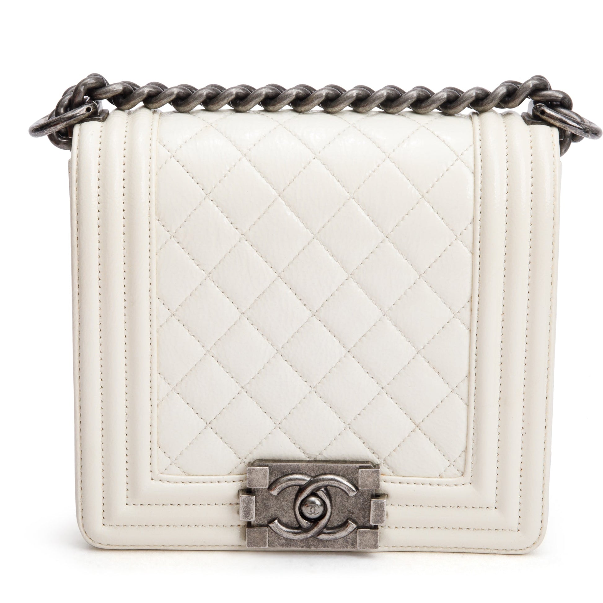 Chanel Quilted Gentle Boy Leather White Travel Bag