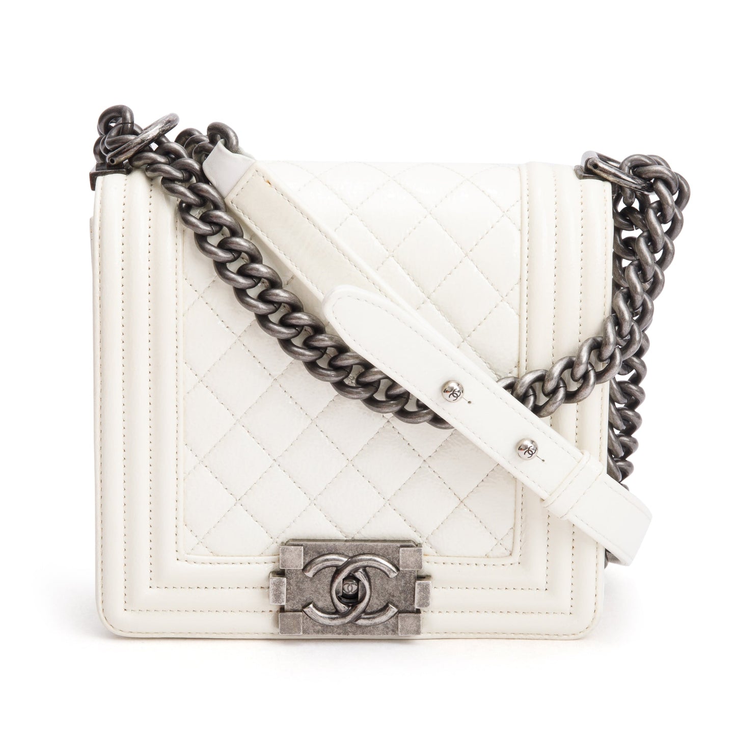 Chanel Quilted Gentle Boy Leather White Travel Bag