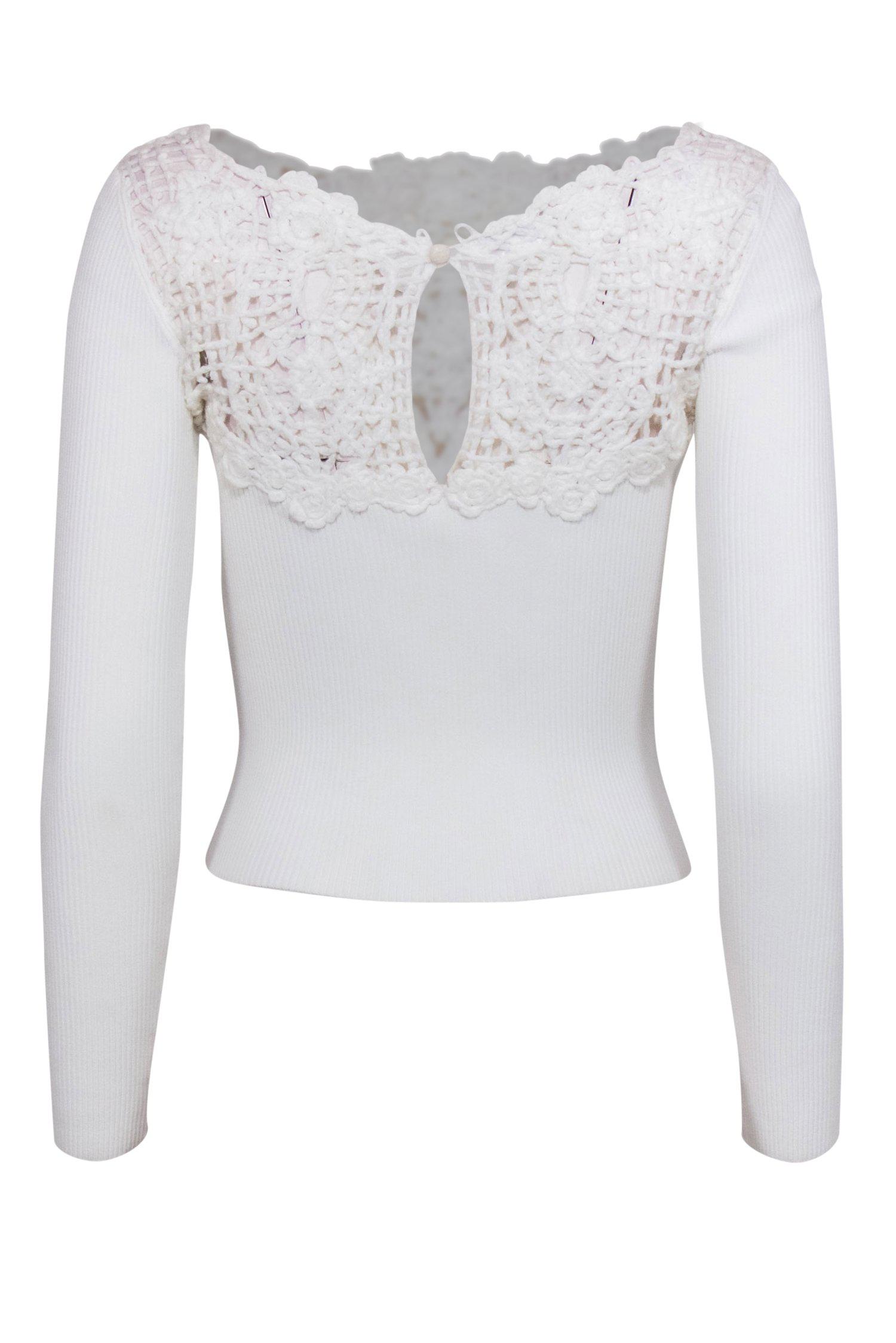 Chanel - White Ribbed Crochet-Front Cropped Top Sz XS
