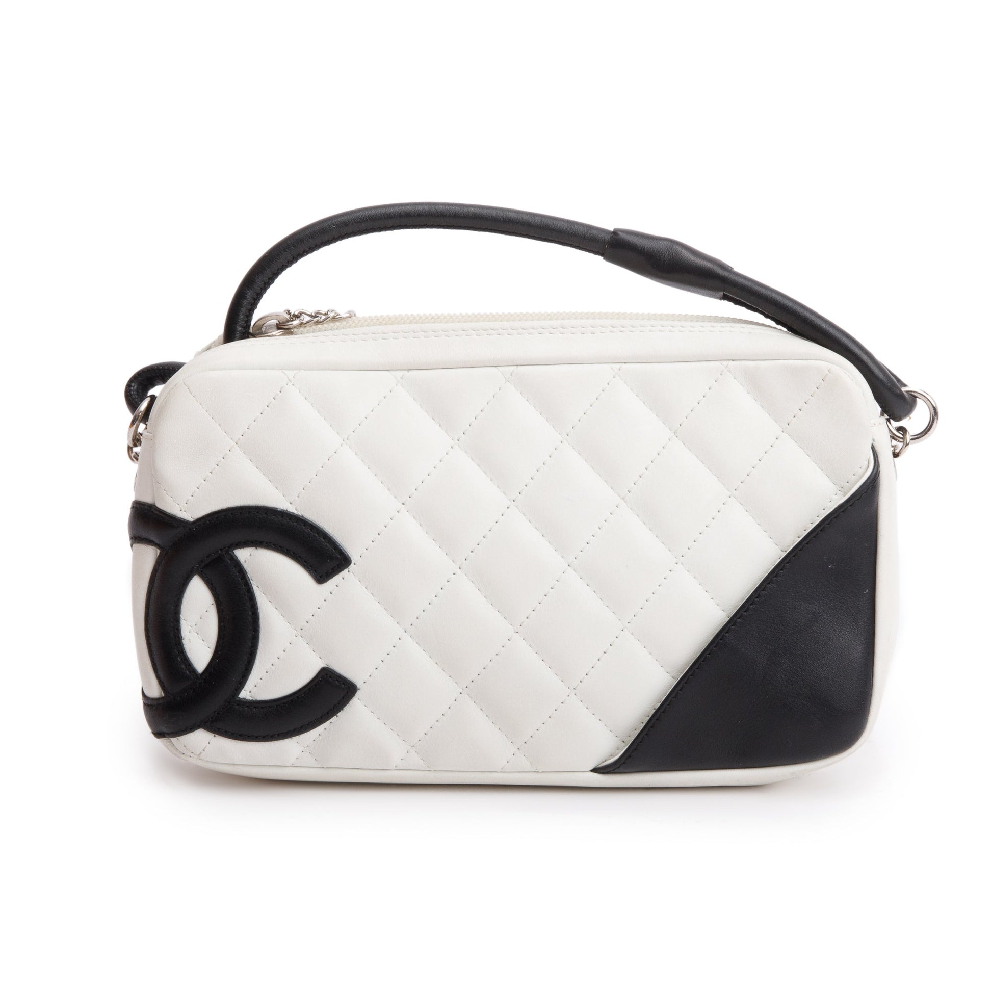 Chanel Ligne Cambon Pochette Leather Calfskin Black White Travel Bag