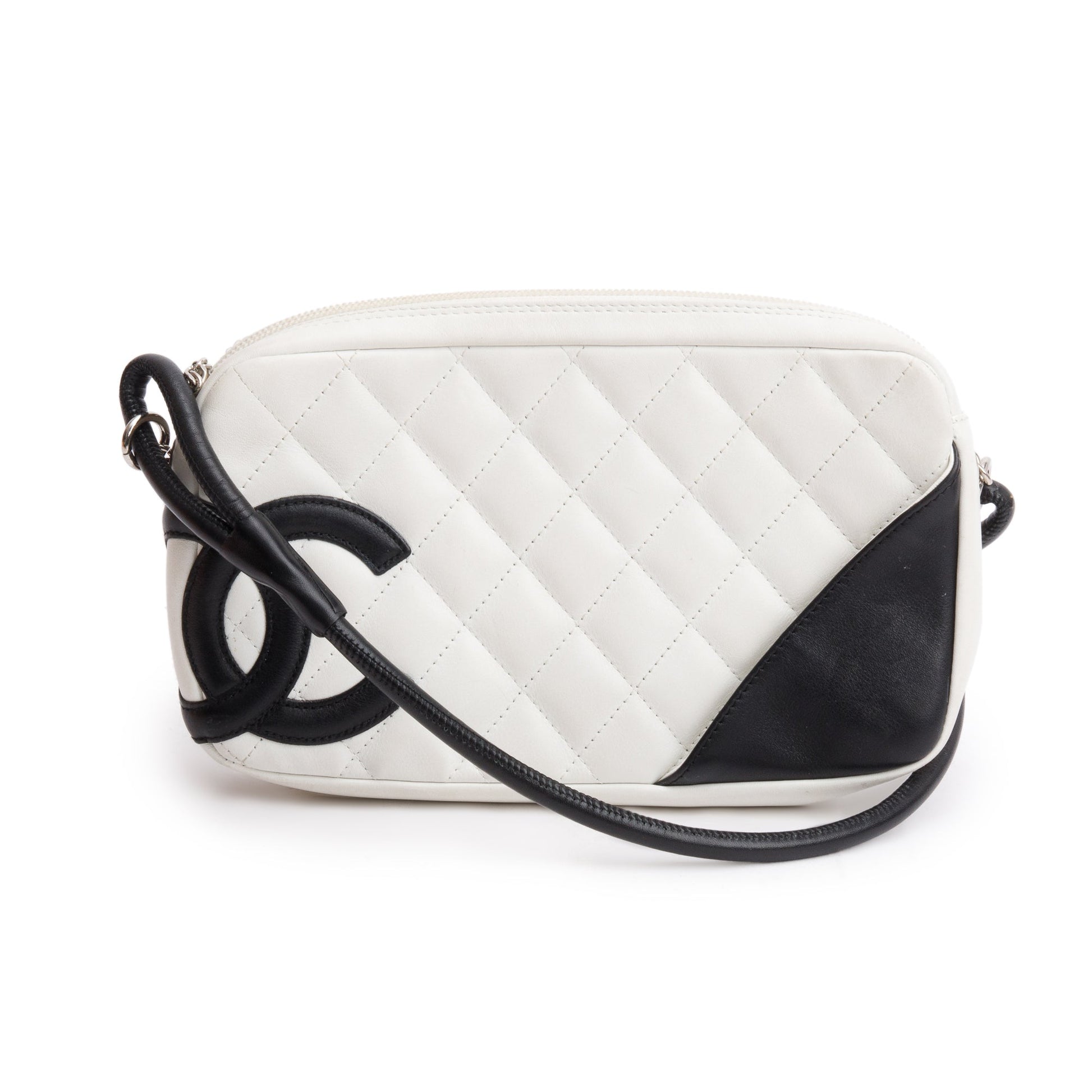 Chanel Ligne Cambon Pochette Leather Calfskin Black White Travel Bag