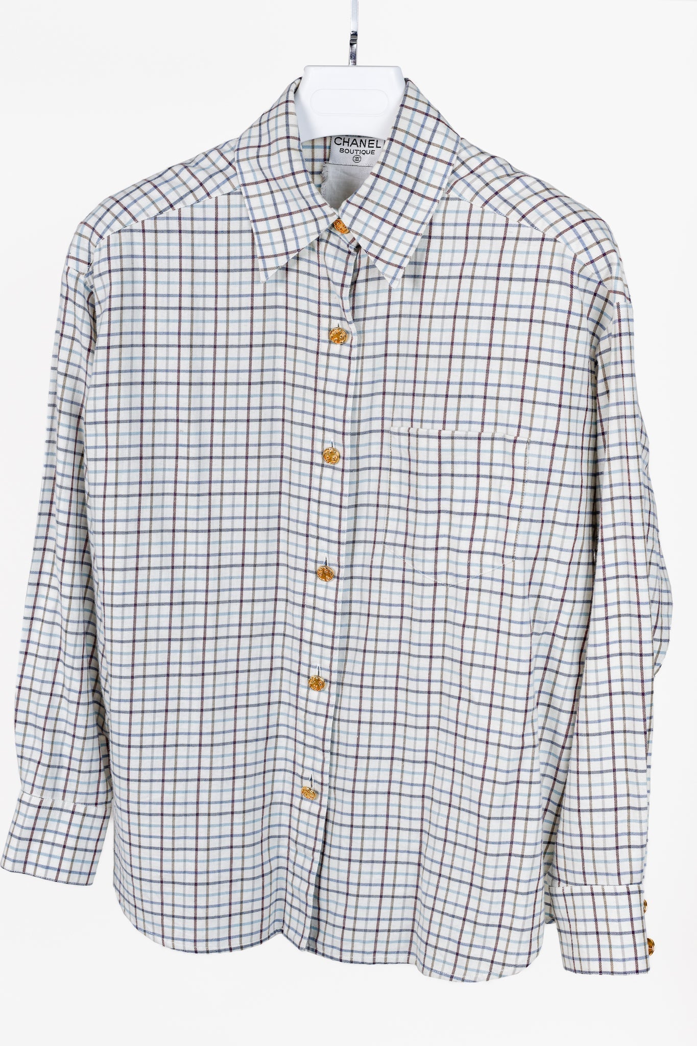 Chanel Boutique   White Plaid Buttoned Flannel