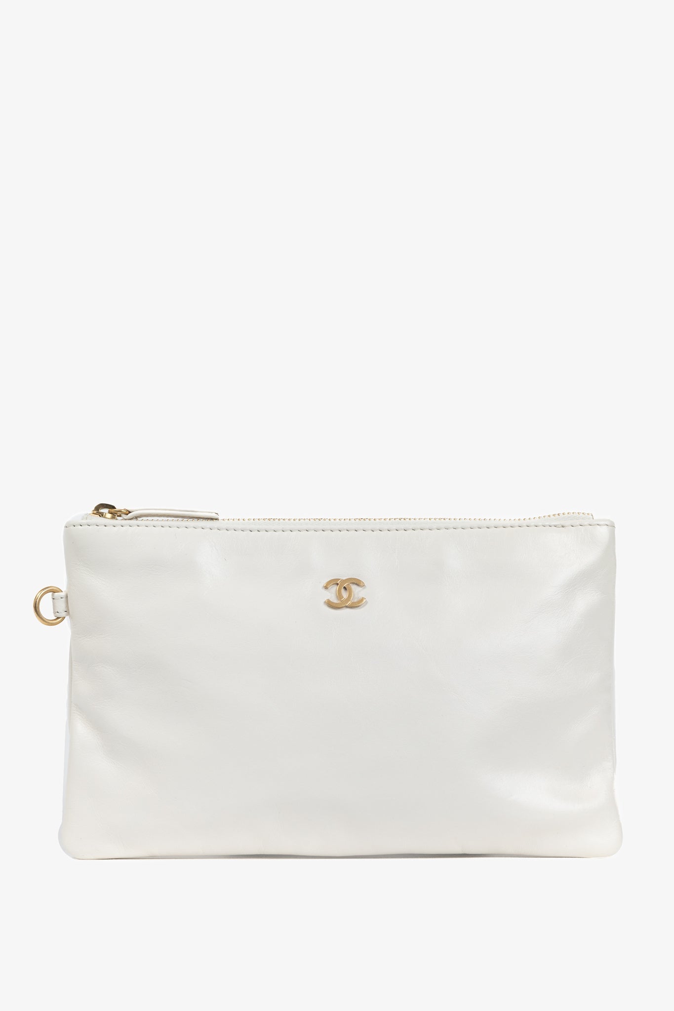 Chanel White Shiny Calfskin Logo Pouch Jewelry