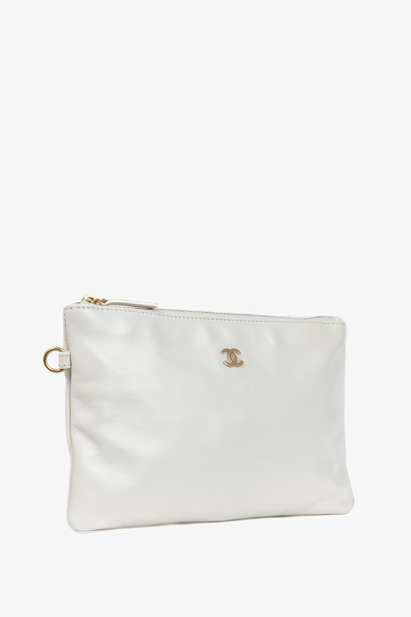 Chanel White Shiny Calfskin Logo Pouch Jewelry