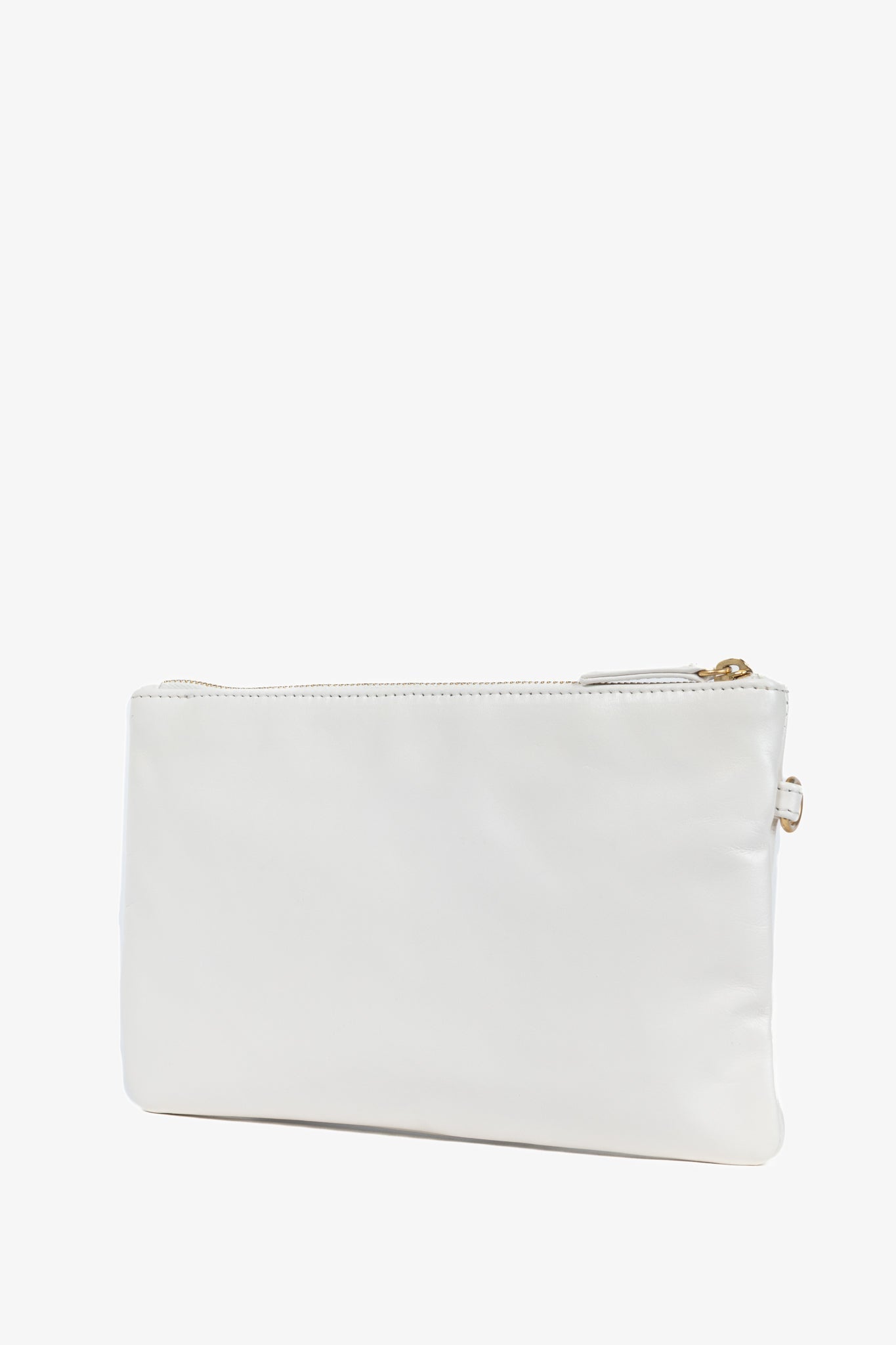 Chanel White Shiny Calfskin Logo Pouch Bag