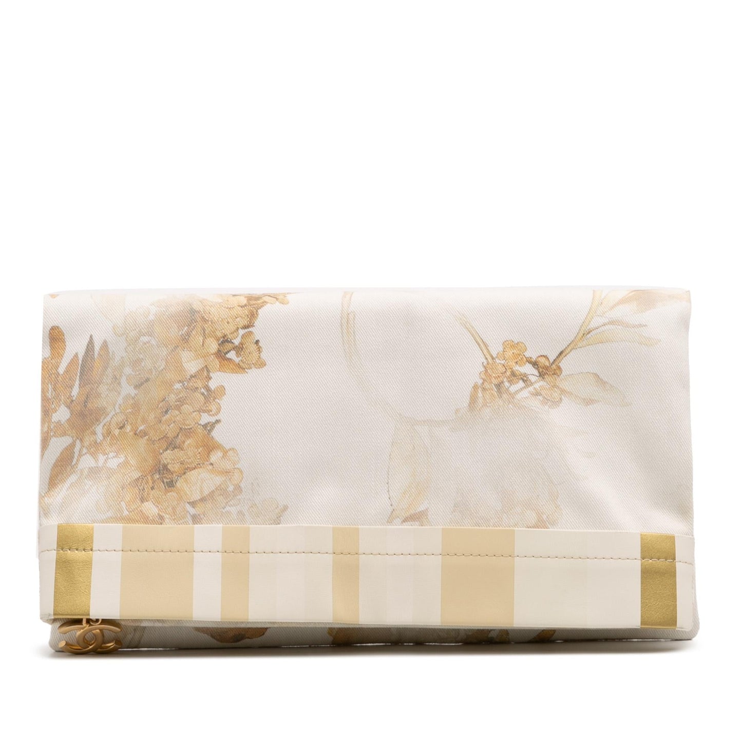 Chanel XL Printed Striped Lambskin Foldover Canvas Clutch Bag