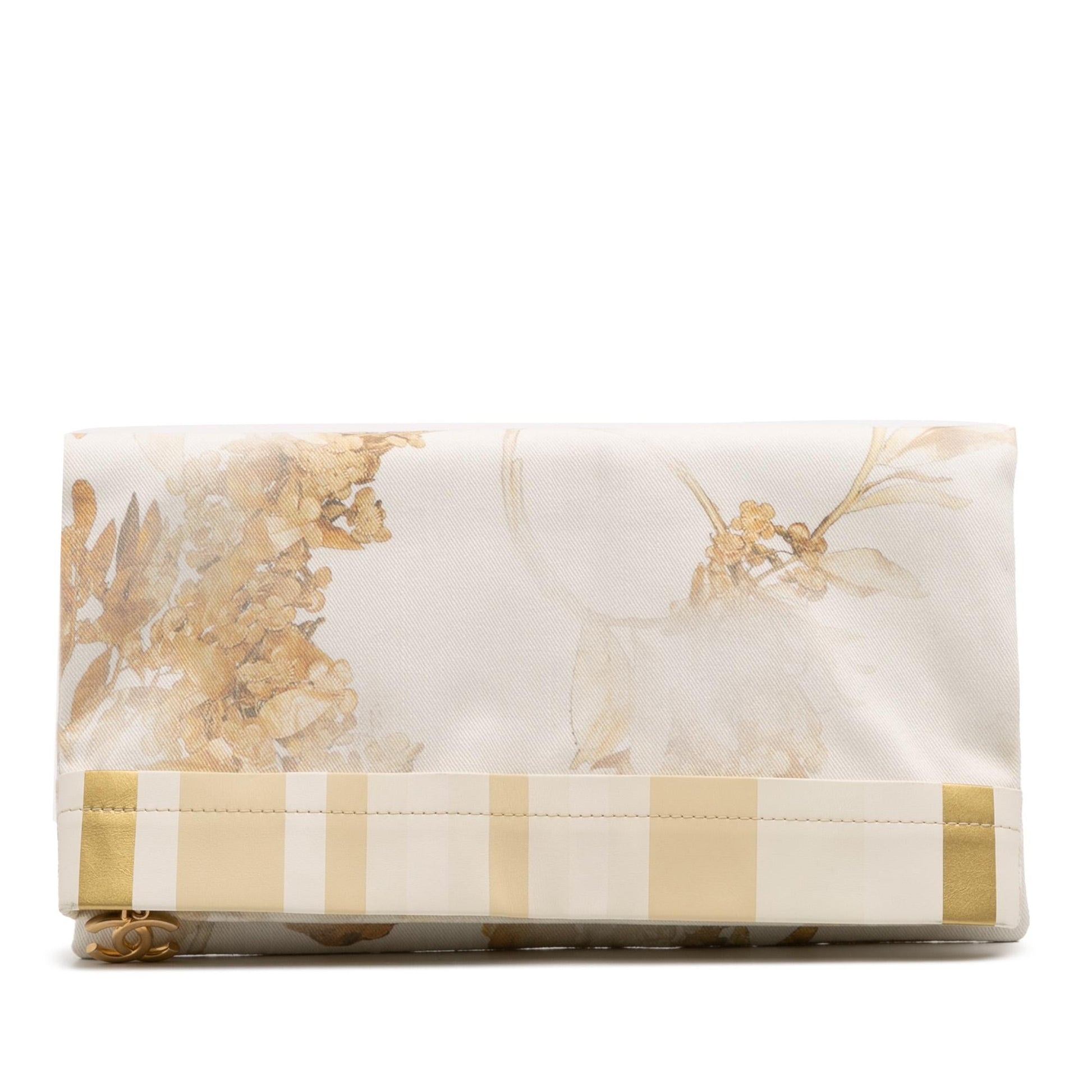 Chanel XL Printed Striped Lambskin Foldover Canvas Clutch Bag