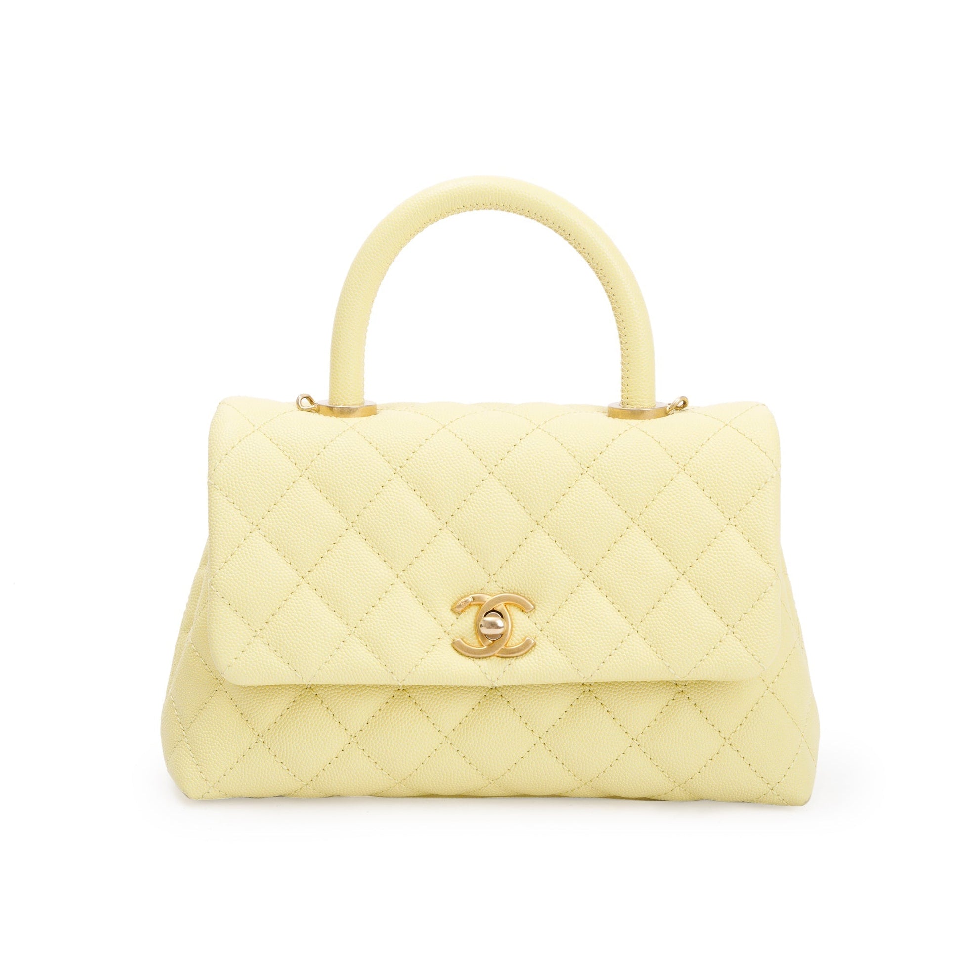 Chanel Quilted Caviar Coco Handle Leather Yellow Travel Bag