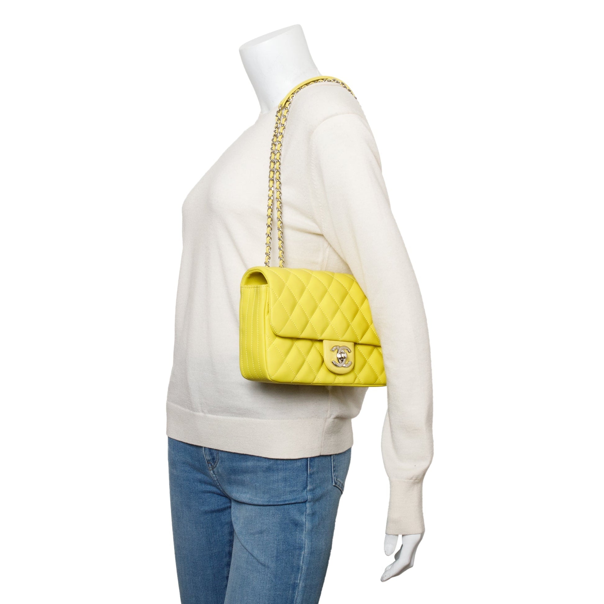 Chanel Quilted Rain Flap Leather Lambskin Yellow Travel Bag