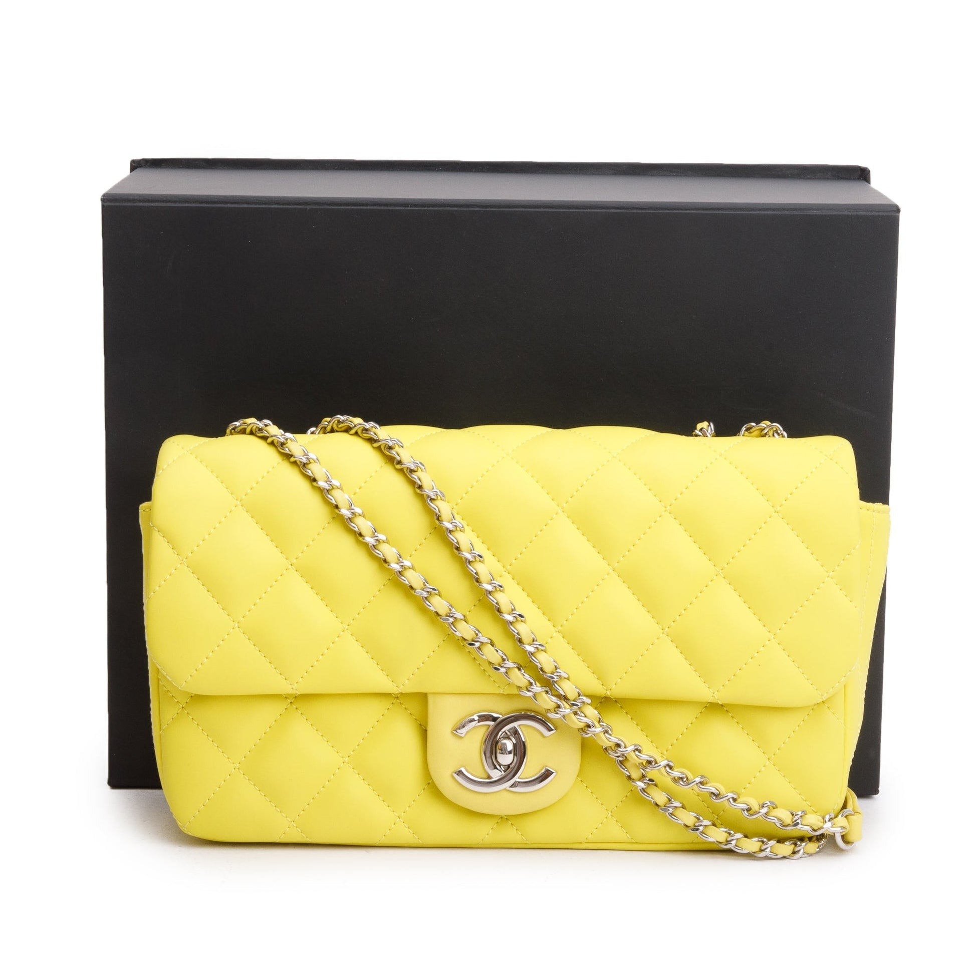 Chanel Quilted Rain Flap Leather Lambskin Yellow Travel Bag
